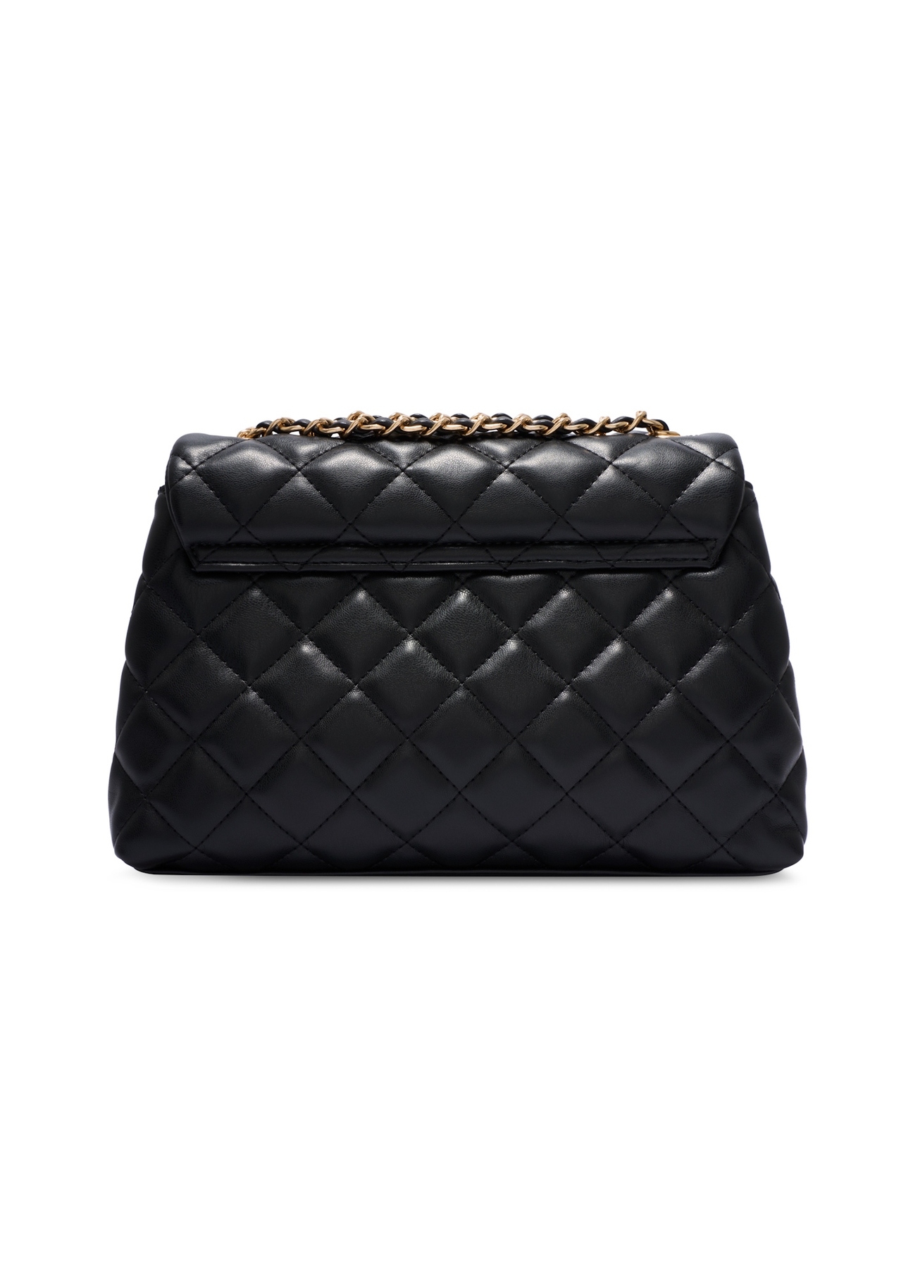 Black quilted women's handbag on a chain TOREC-1117-99(W26), product view from the back on a white background.