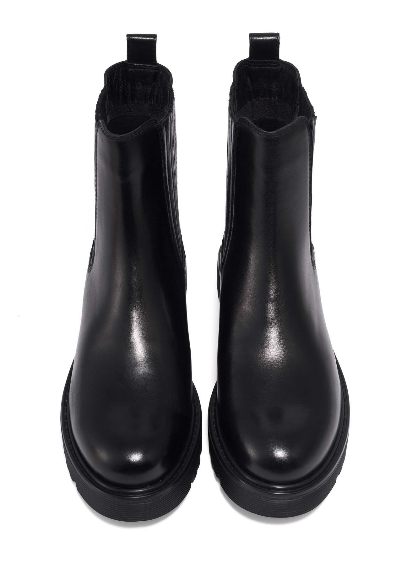 Women's black leather Chelsea boots BUTYD-1281-99(Z26), front product view on white background.