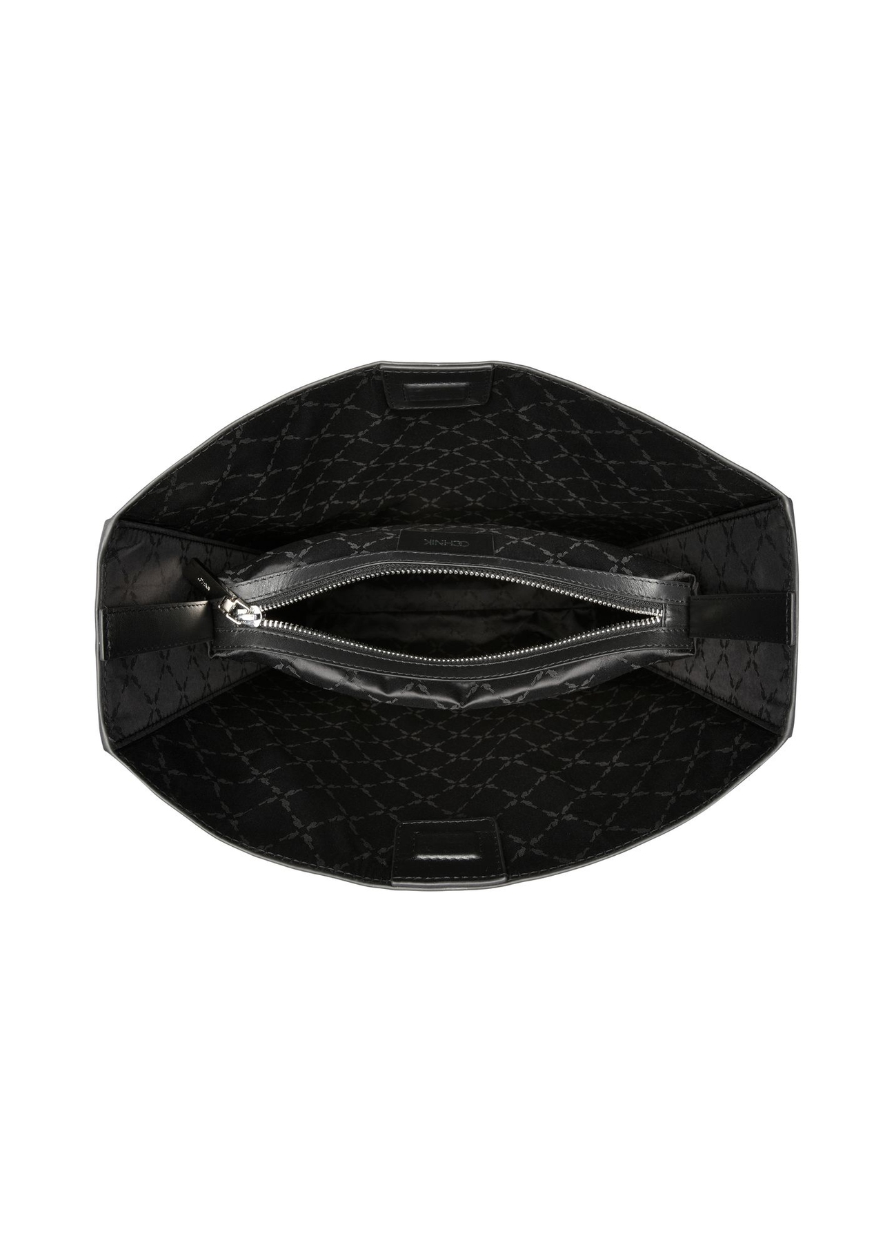 Black leather shopper bag TORES-1436-99(Z26) - product view from above, on white background.