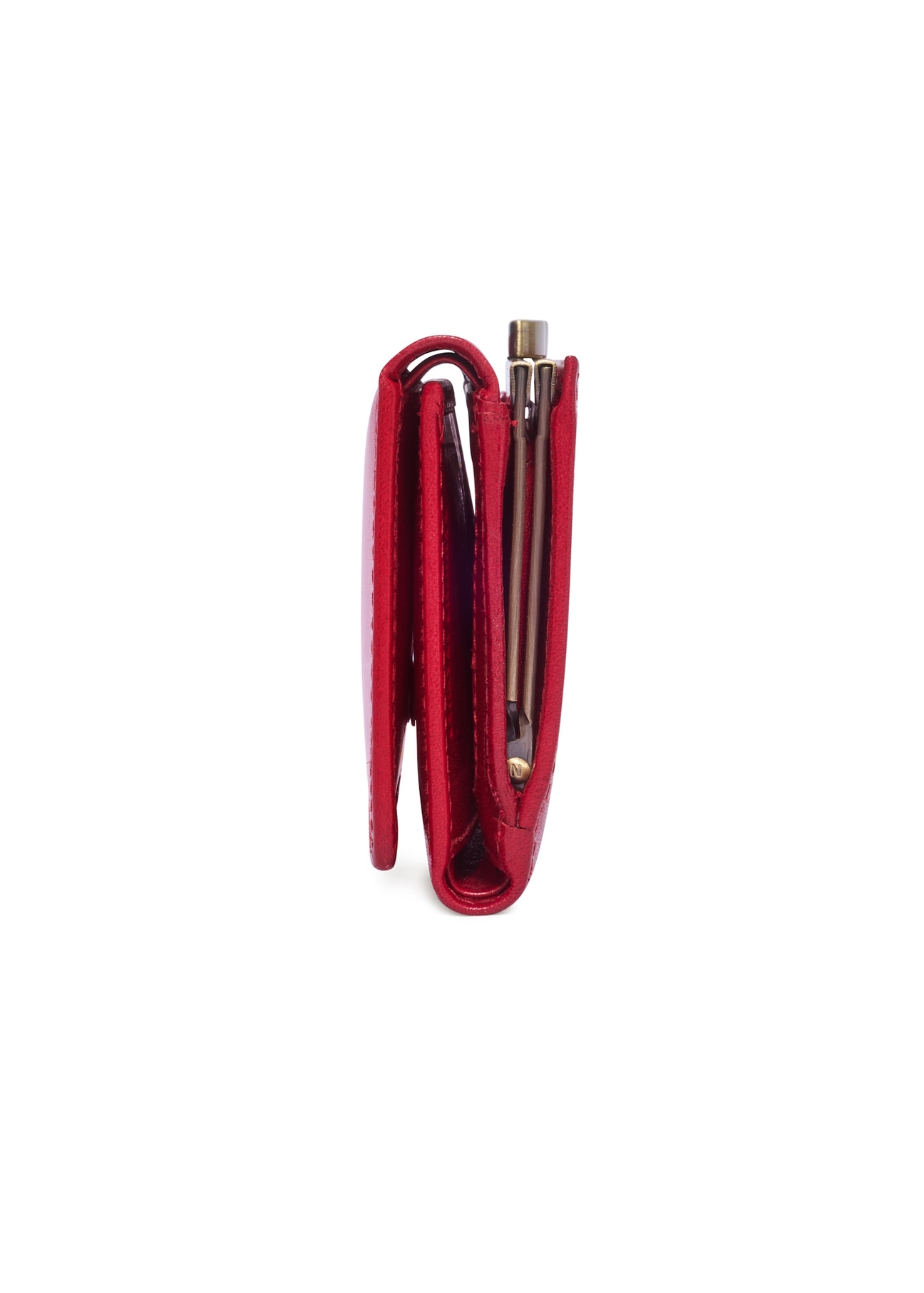 Red leather women's wallet PL-128-4B(KS), side product view on white background.