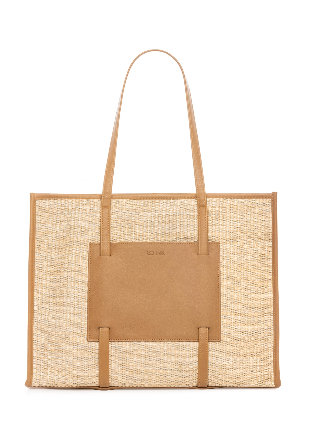 Large women's straw handbag TOREC-1224-1E(W26) - front product view, on white background.