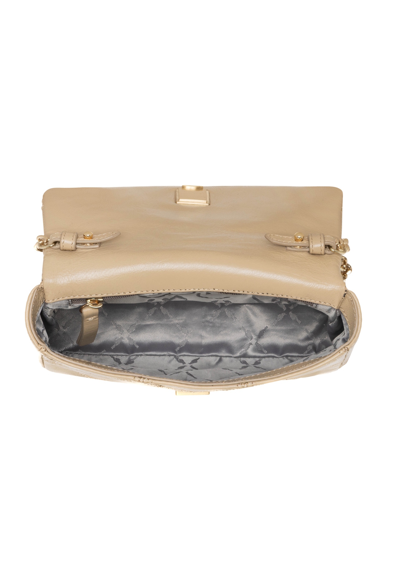 Small beige leather women's handbag TORES-1044-1B(W26), product view inside on white background.