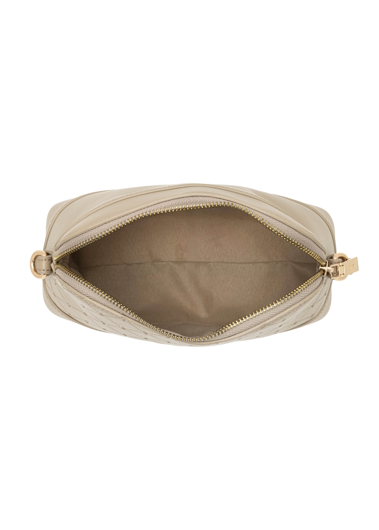 Beige women's handbag with monogram TOREC-1180-1P(W26), product view inside on white background.
