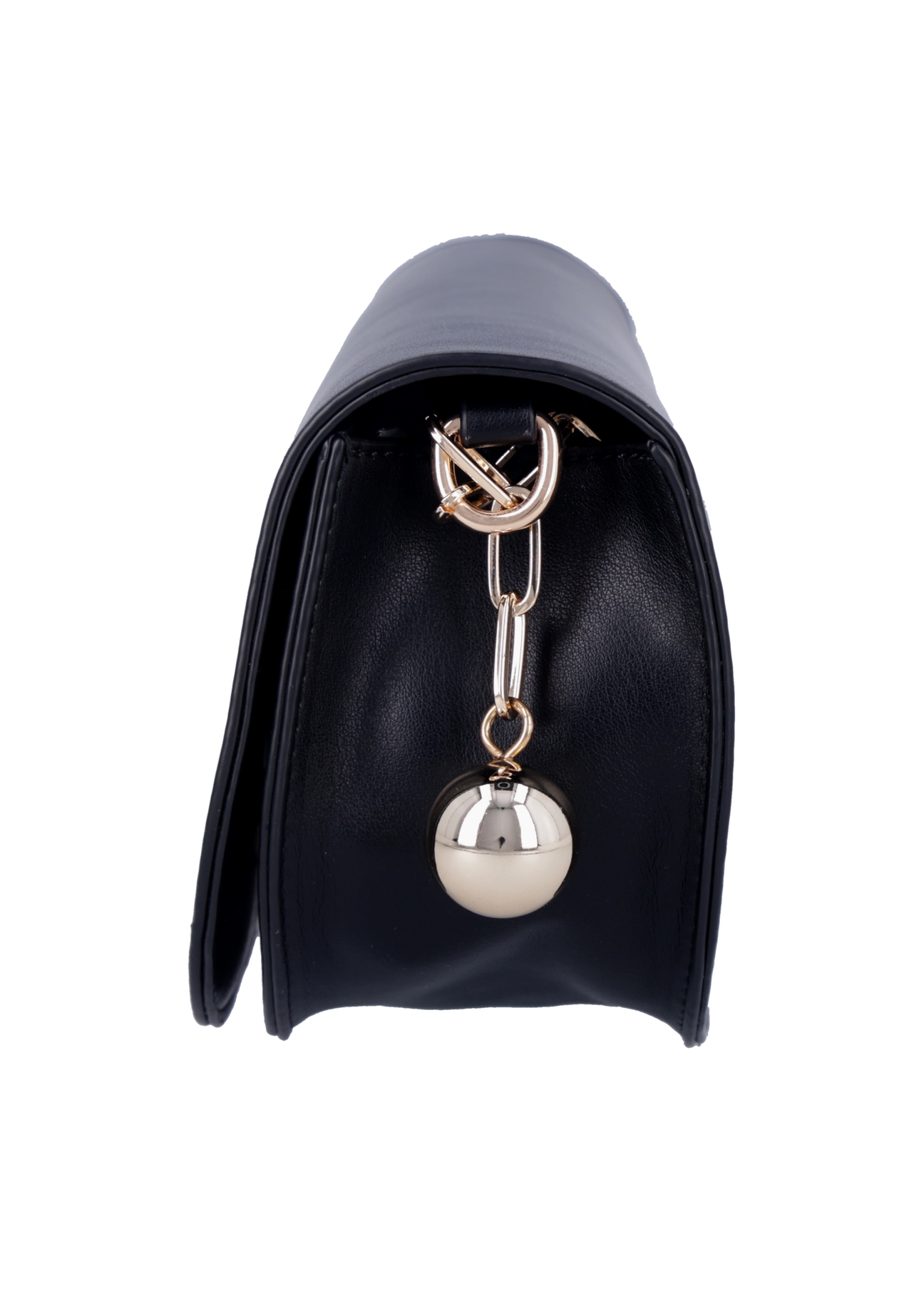 Small black elegant women's handbag with chain TOREC-1388-99(Z26), side view of the product on a white background.