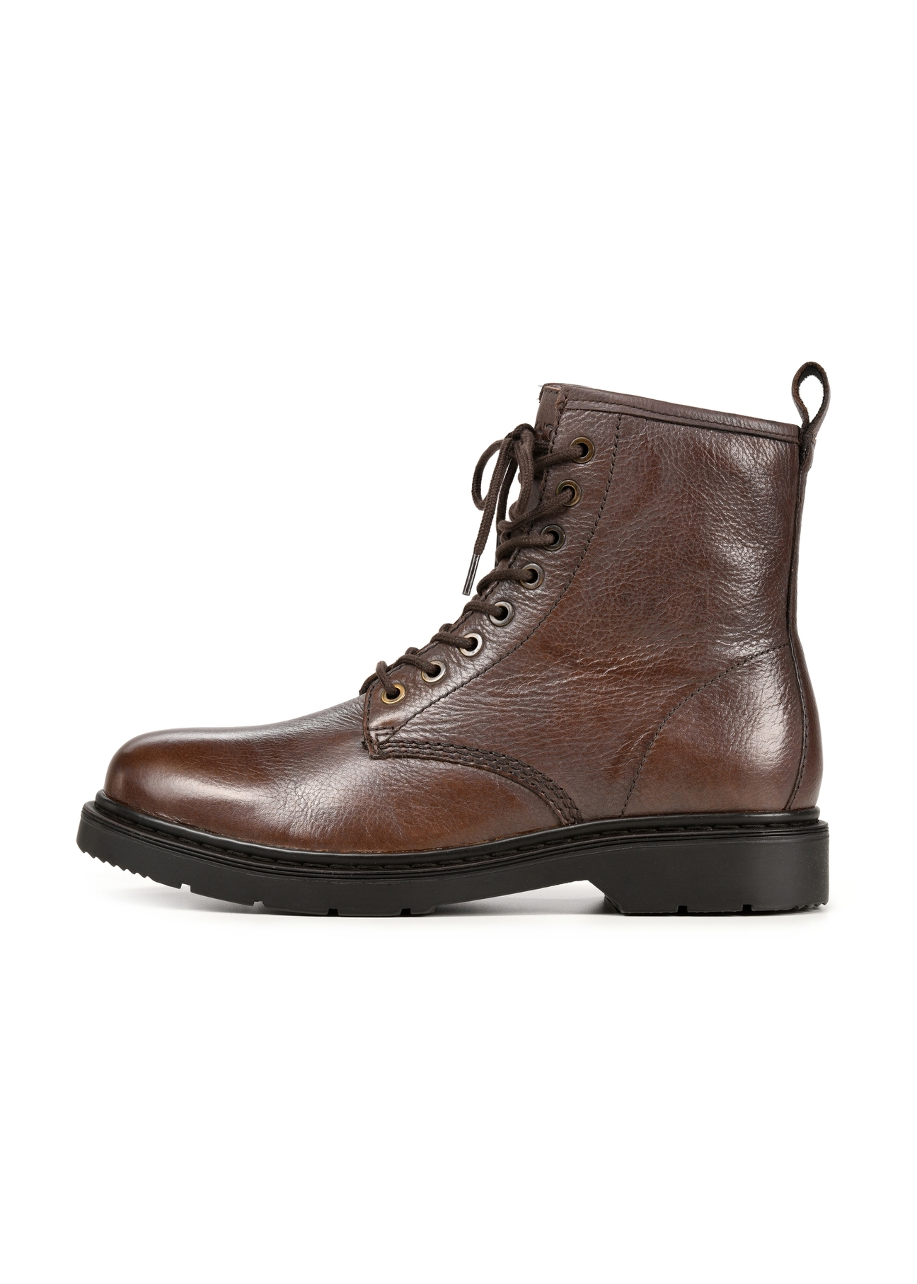 Brown leather men's ankle boots BUTYM-0517-89(Z25), side view of the product on a white background.-02