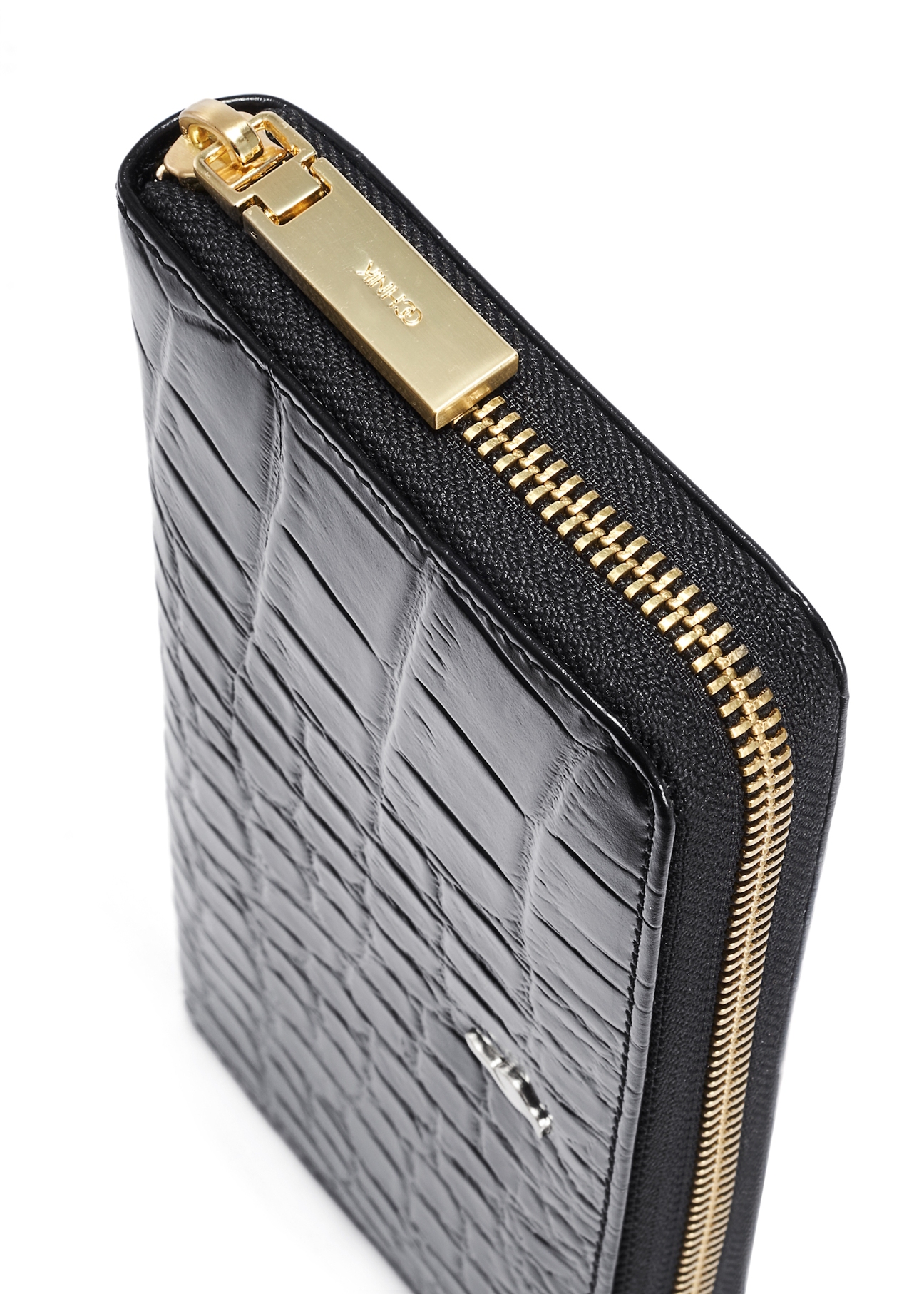 Large black leather women's wallet croco PORES-0955-99(W25)
