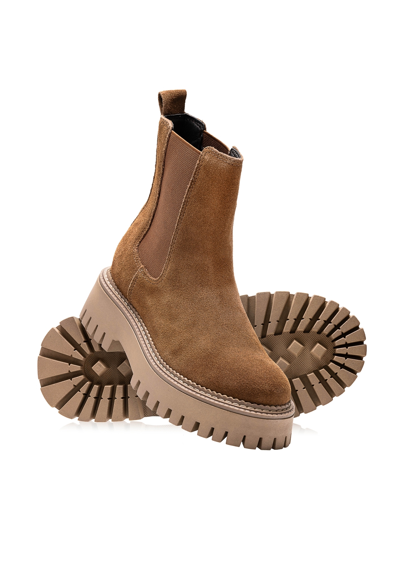 Women's suede Chelsea boots BUTYD-1182-88(Z25), product view from the top and bottom on a white background.