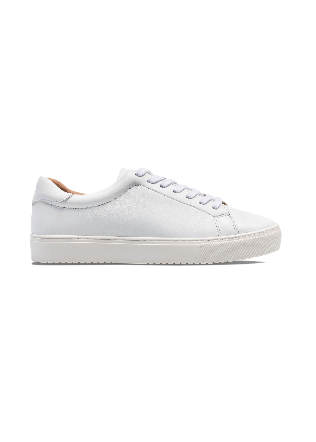 White leather sports shoes BUTYM-0503A-0B(W26), side product view on white background.