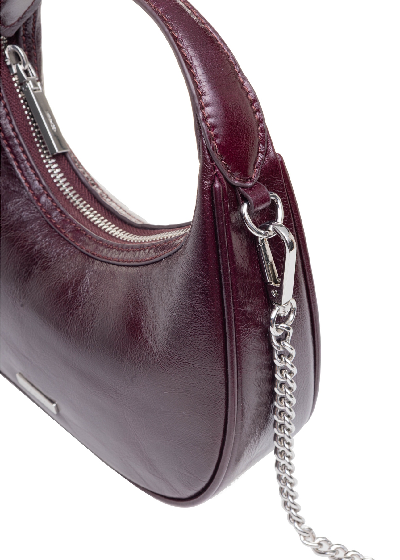 Small burgundy leather hobo bag TORES-1174-49(Z25), close-up detail on white background.