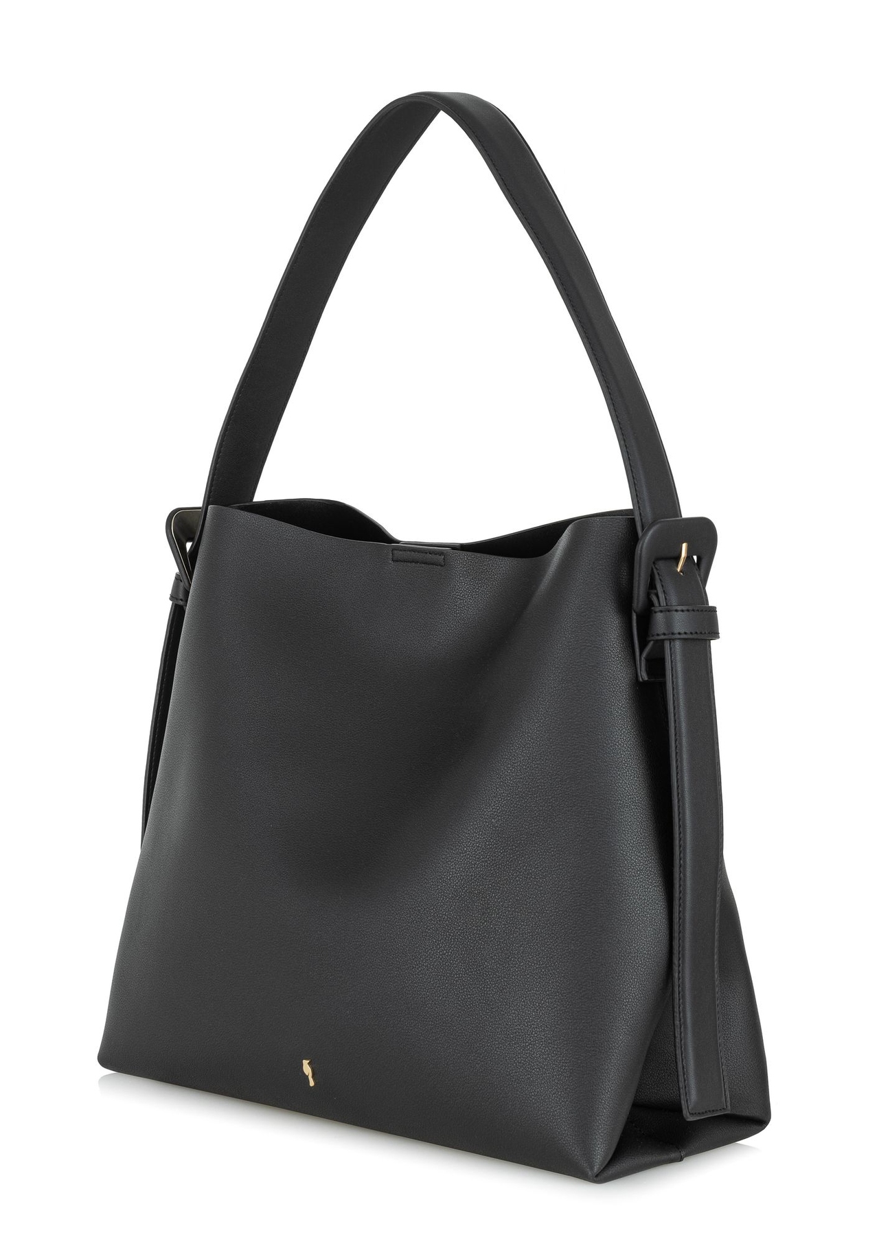 Black imitation leather shopper bag TOREC-0903-99(W24)-02