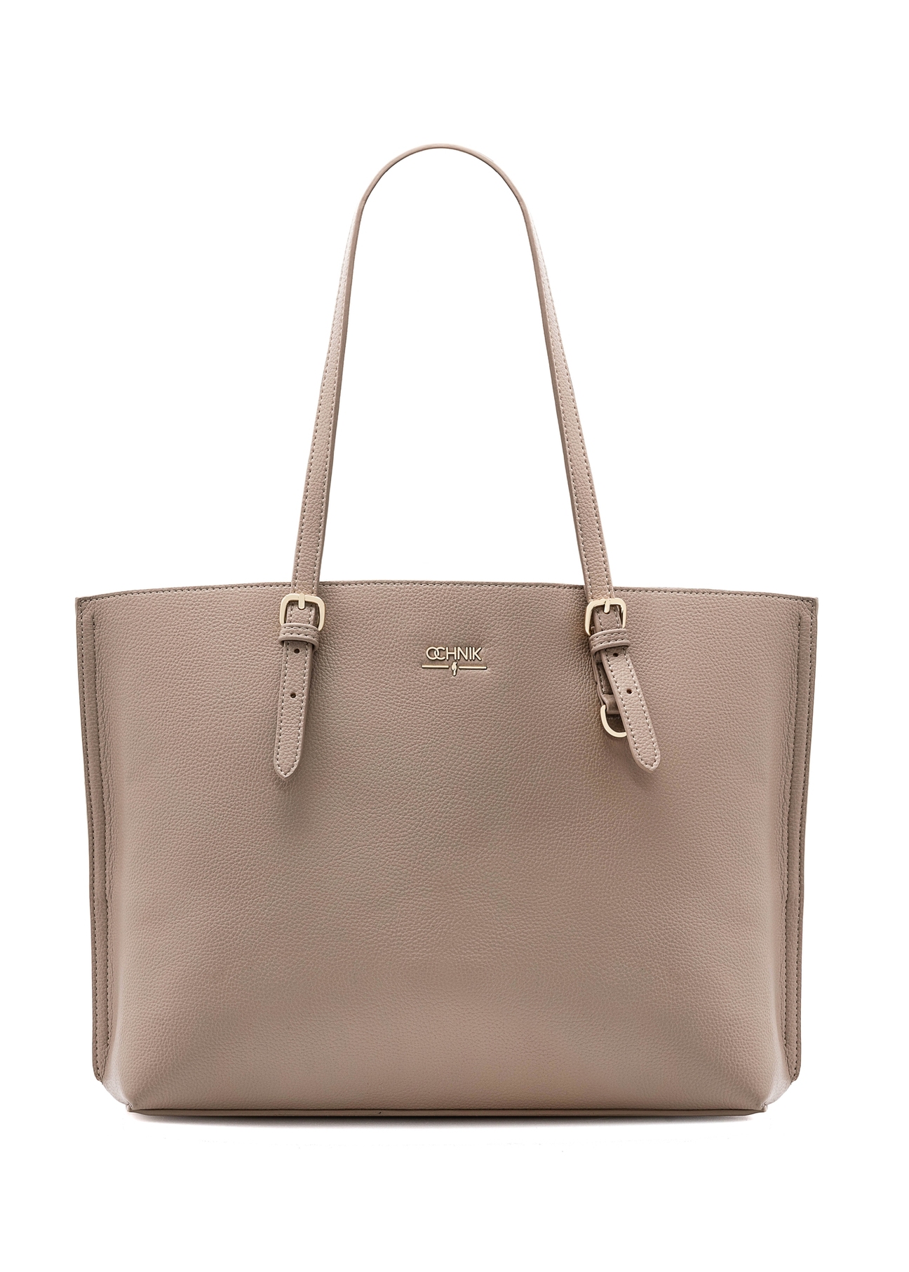 Beige large shopper bag TOREC-1088-81(Z25), product view from the front on a white background.