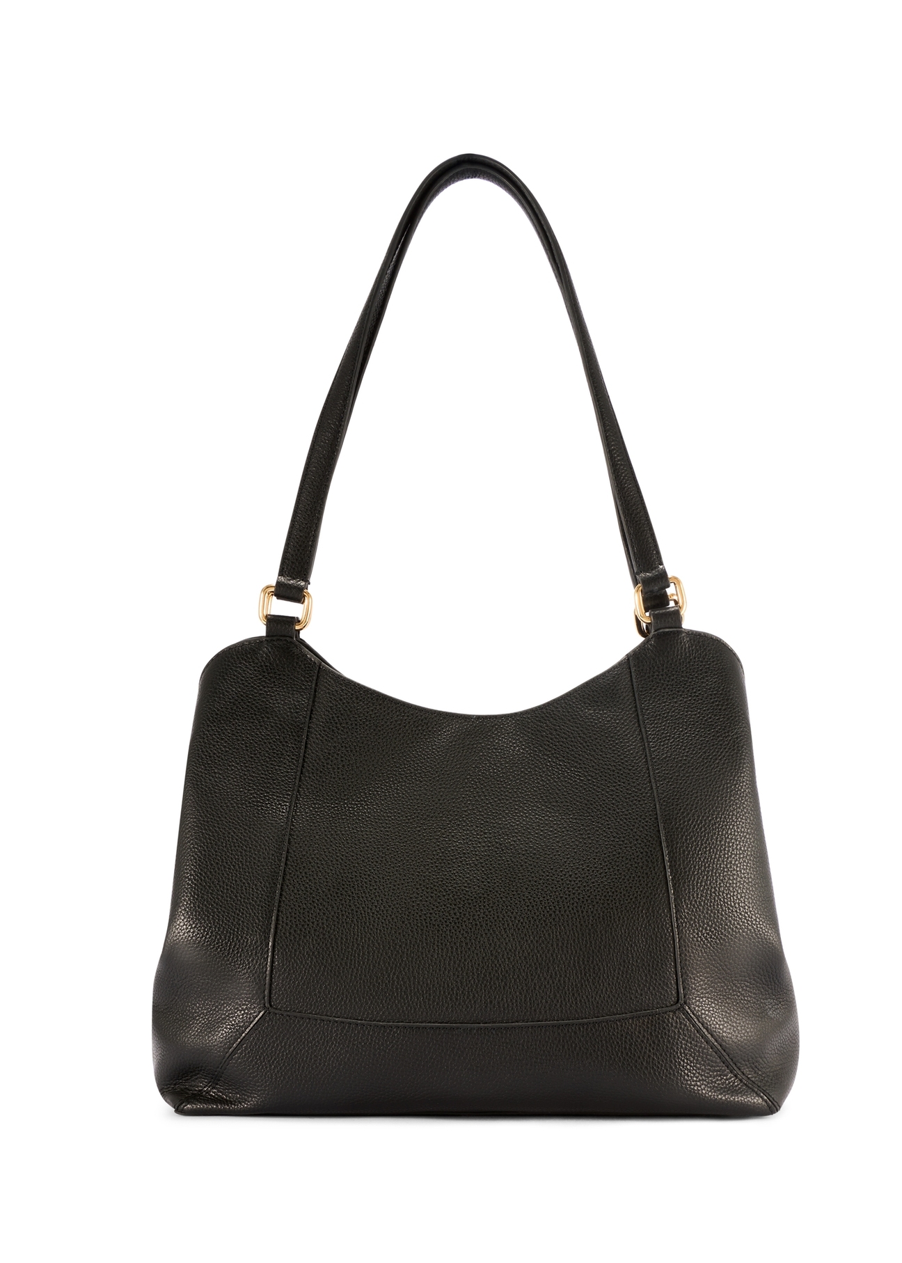 Black leather women's shopper bag TORES-1264-9I(W26), product view from the back on a white background.