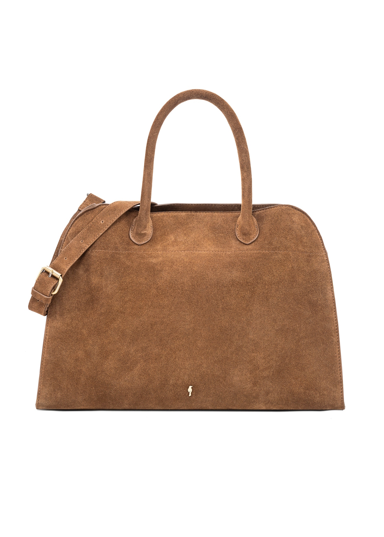 Cognac suede handbag TORES-1191-88(Z25), front product view on white background.