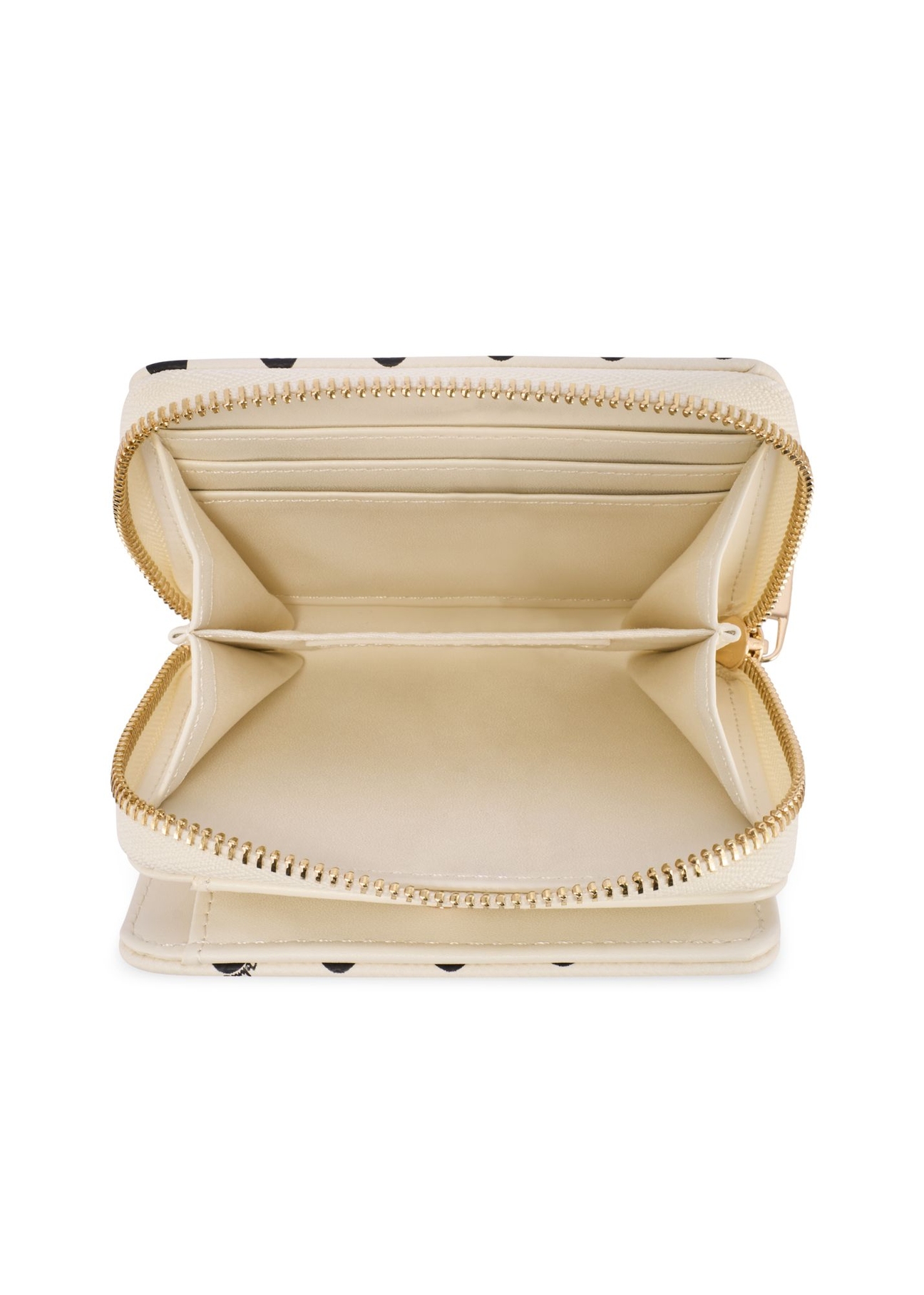 Small beige women's wallet with logo POREC-0366-0P(W26) - product view from above, on white background.