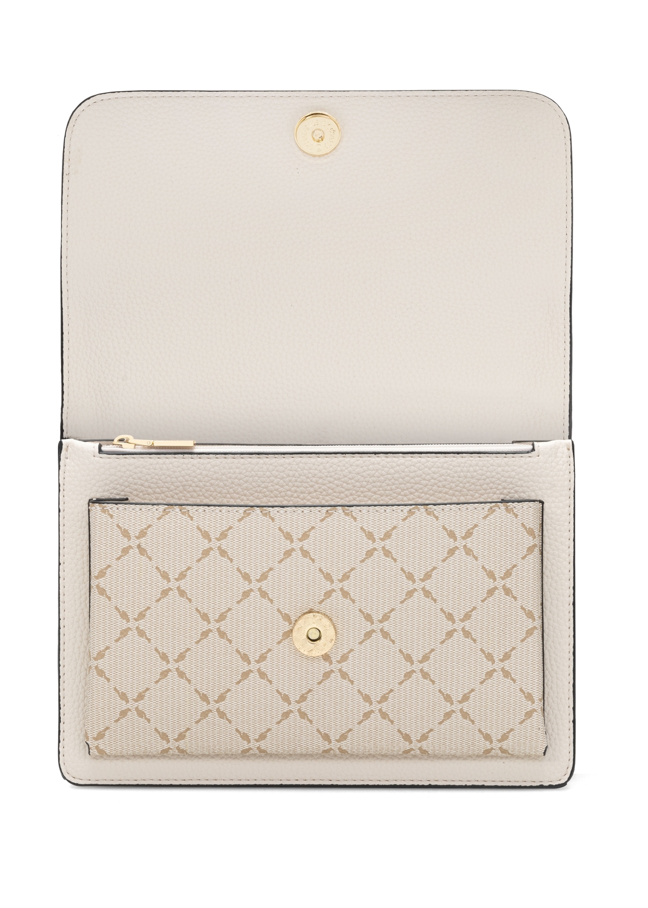 Cream women's messenger bag with monogram TOREC-1156-0P(W26), front product view on white background.
