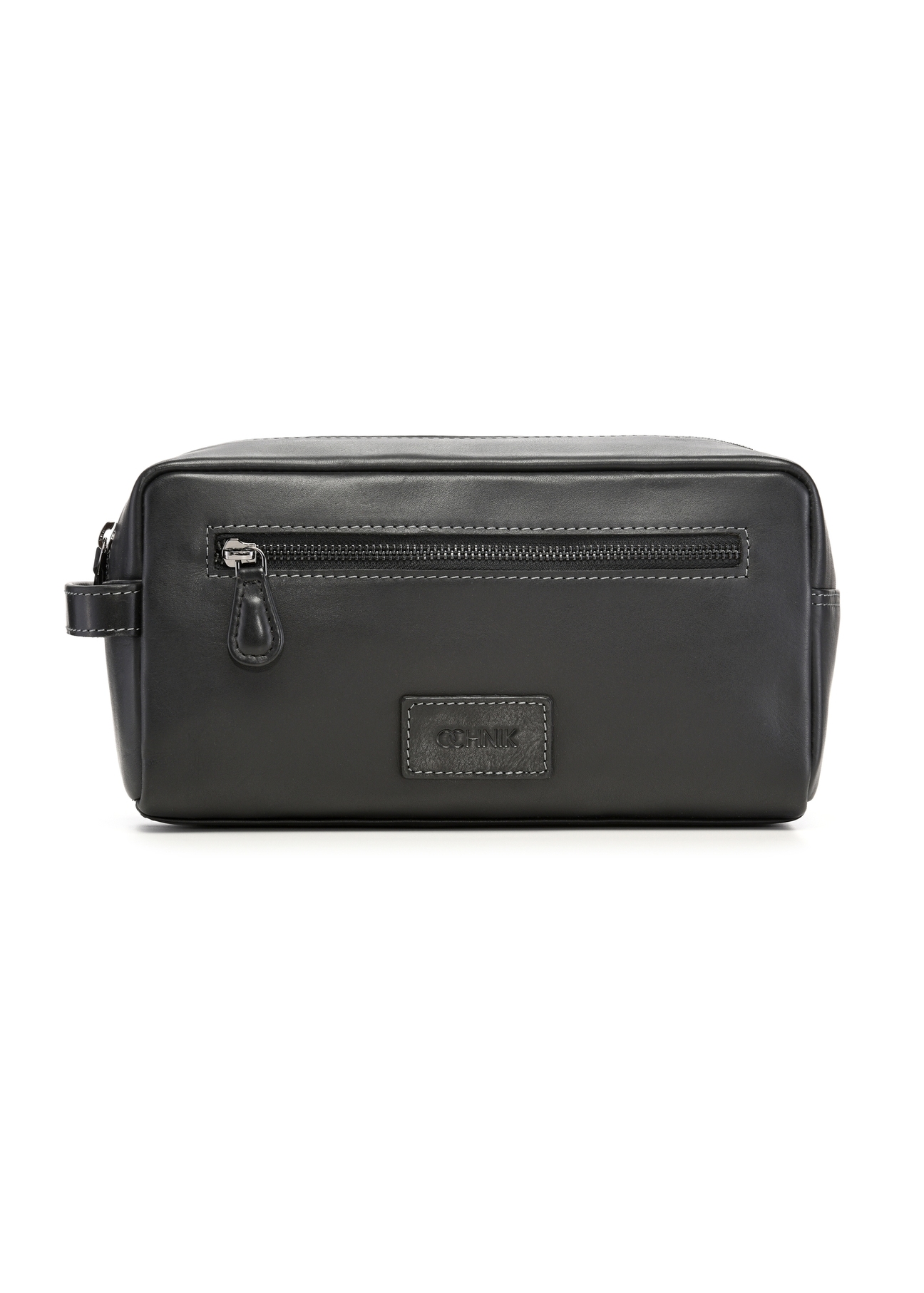 Black leather men's cosmetic bag TORMS-0528-99(Z26) - front product view, on white background.
