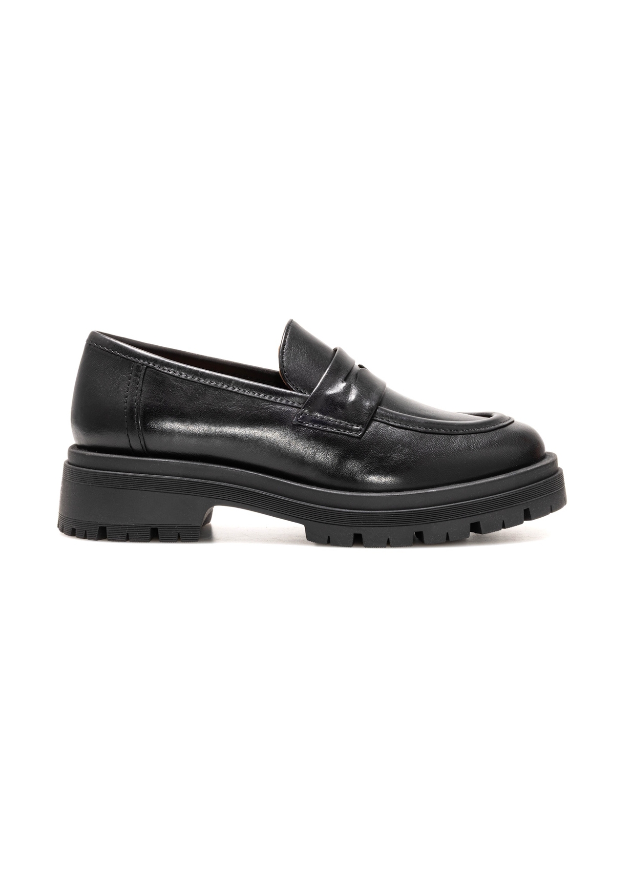 Women's leather moccasins in black BUTYD-1187-99(Z25), side view of the product on a white background.