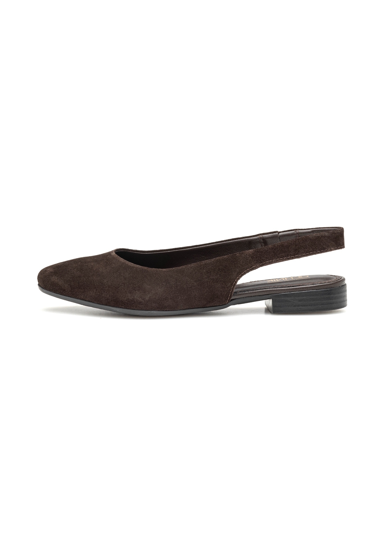Brown women's ballet flats without a heel BUTYD-1246-1I(W26), side view of the product on a white background.