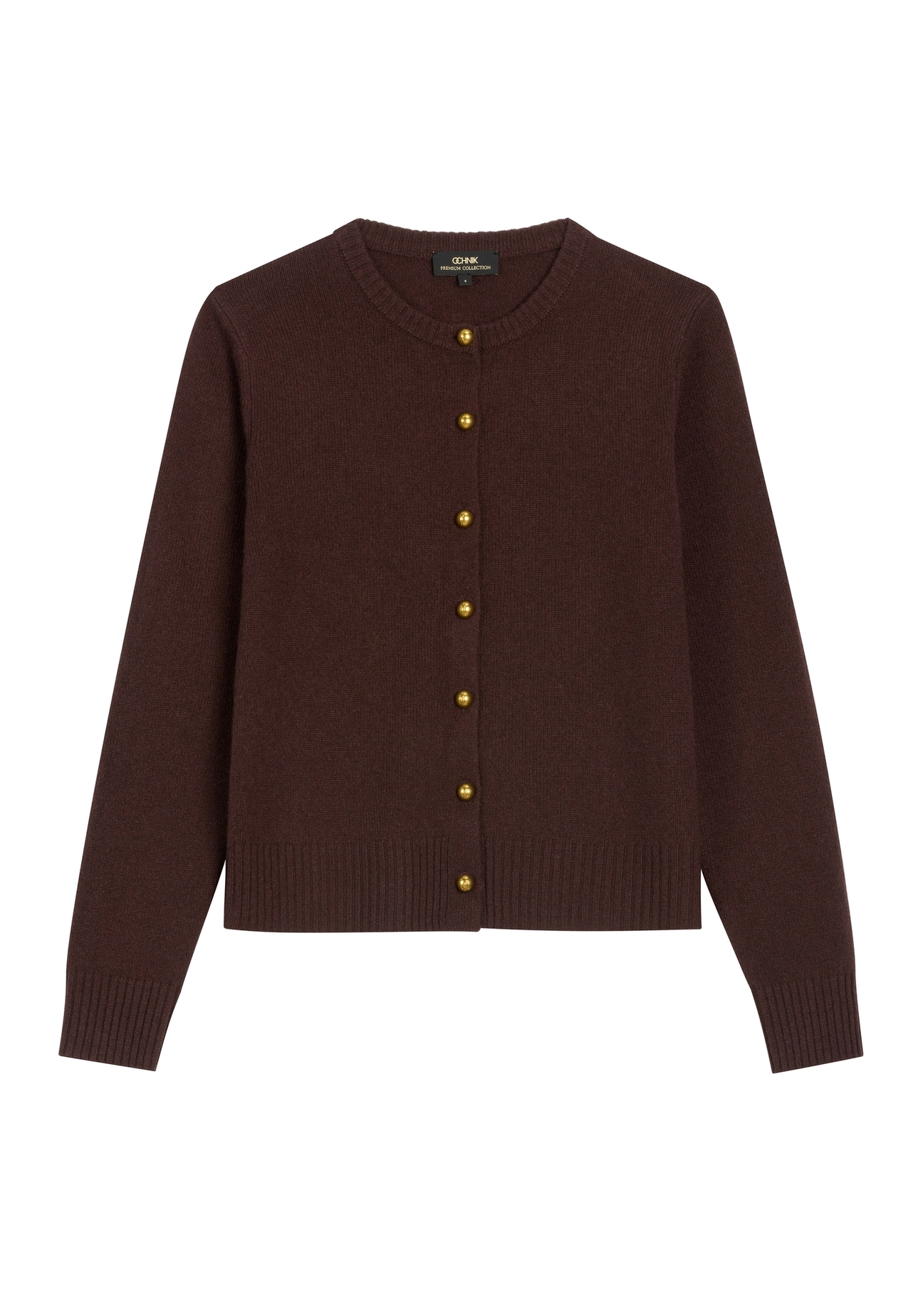 Brown women's wool cardigan KARDT-0058-1I(Z26) - front product view, on white background.