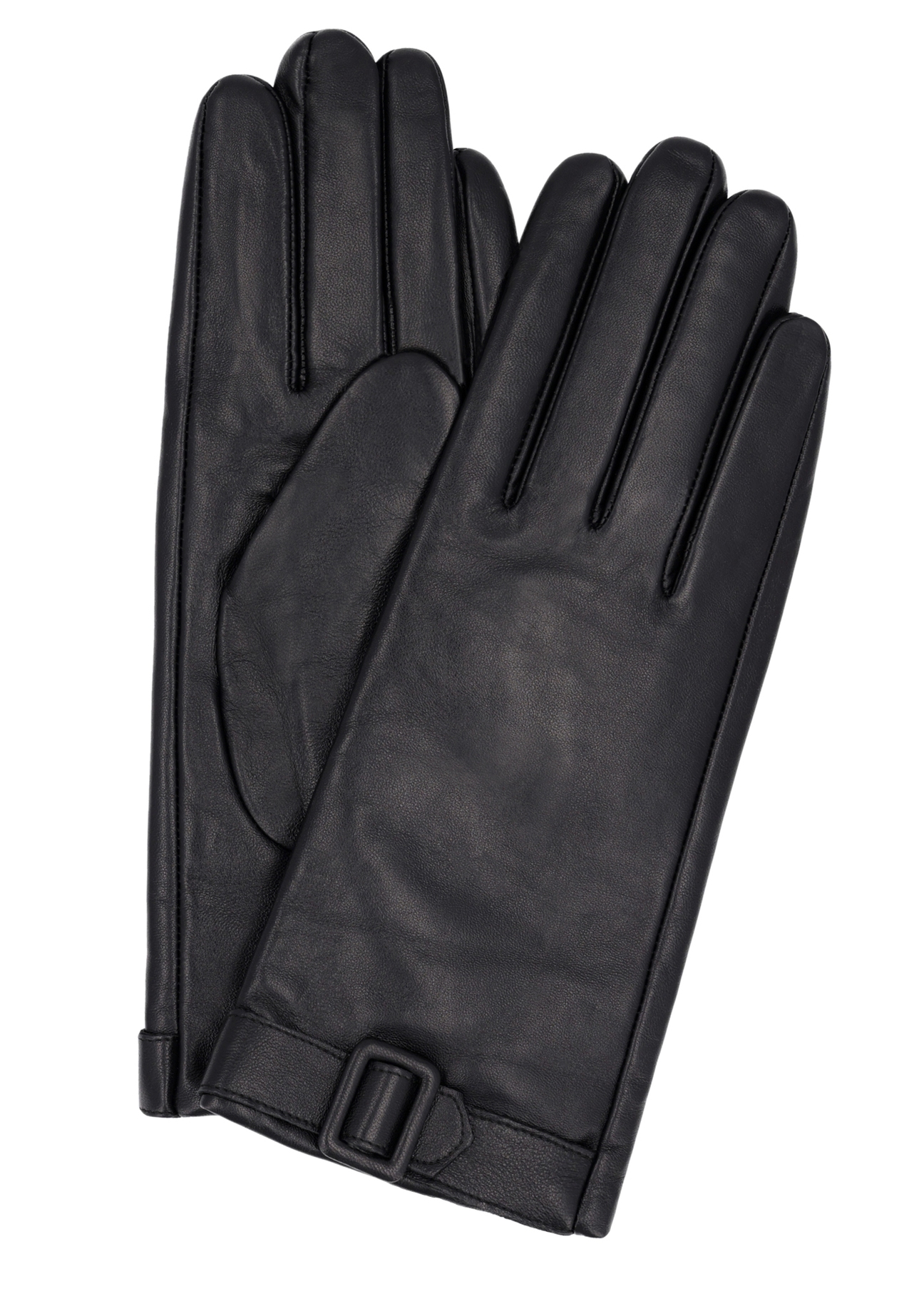 Black women's leather gloves REKDS-0104-99(Z26), front product view on white background.