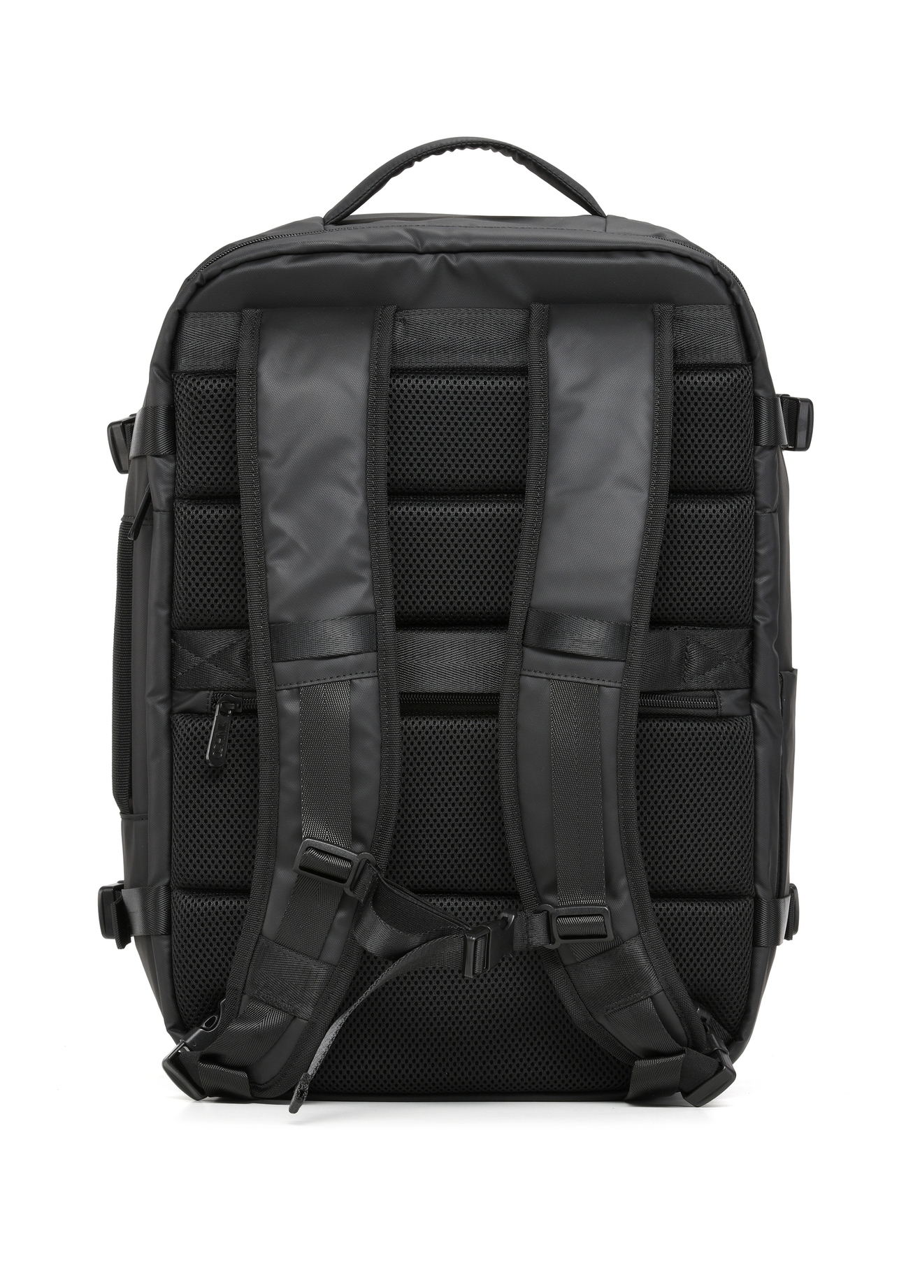 Black large travel backpack TORMN-0409-99(W26) - product view from the back, on a white background.