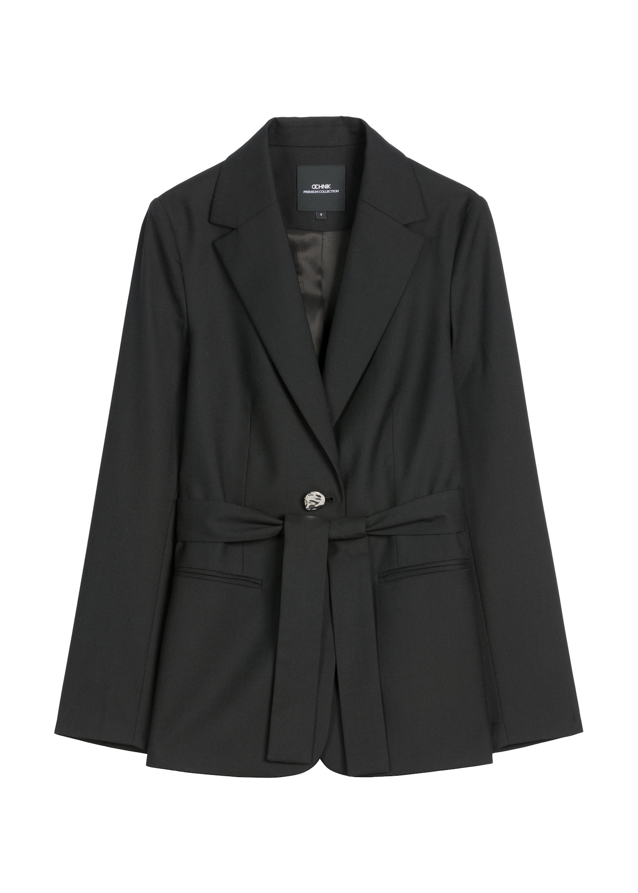 Women's black wool jacket ZAKDT-0051-99(Z26) - front product view, on white background.