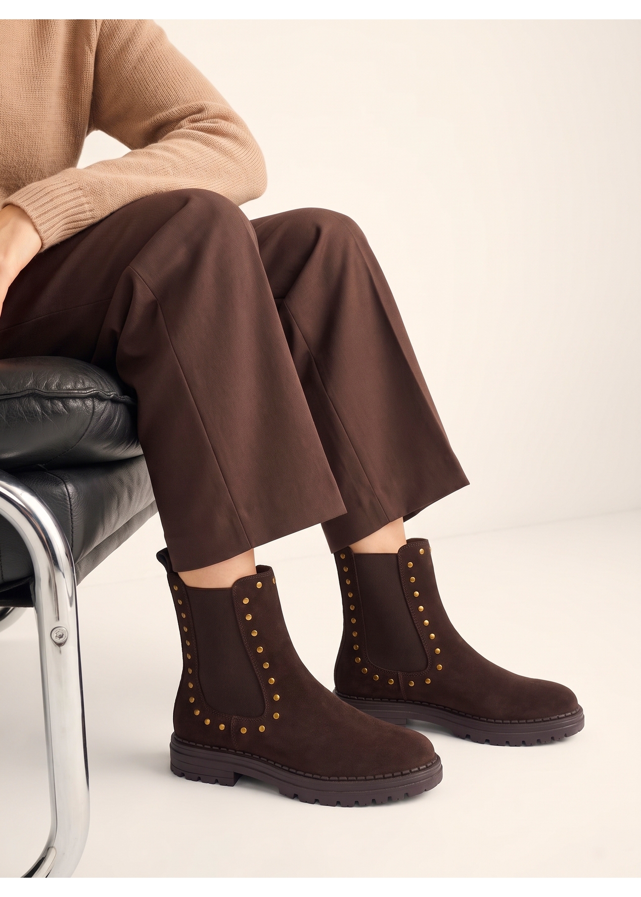 Dark brown suede women's Chelsea boots BUTYD-1277-1I(Z26)