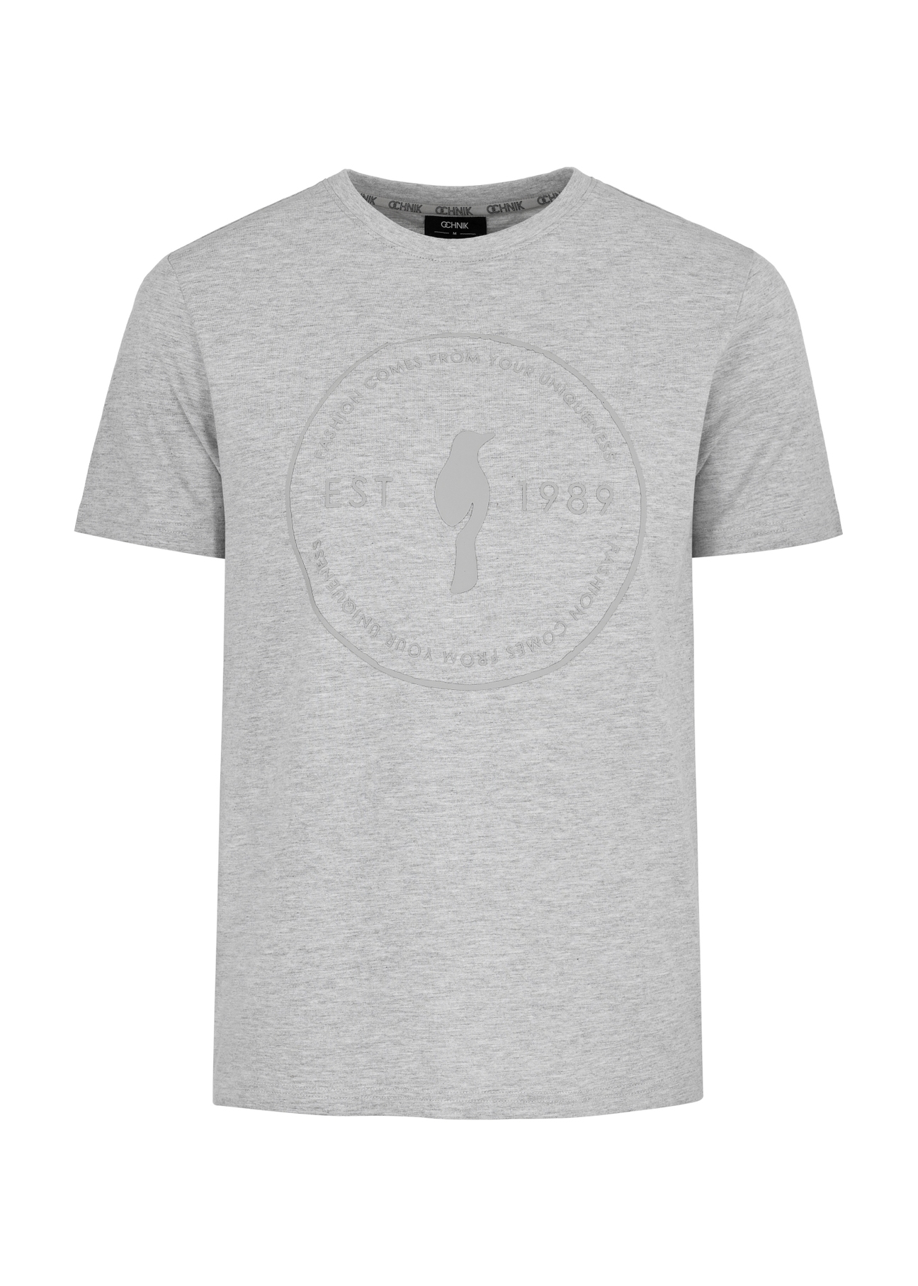 Grey men's T-shirt with OCHNIK brand logo TSHMT-0101-91(W24)-03