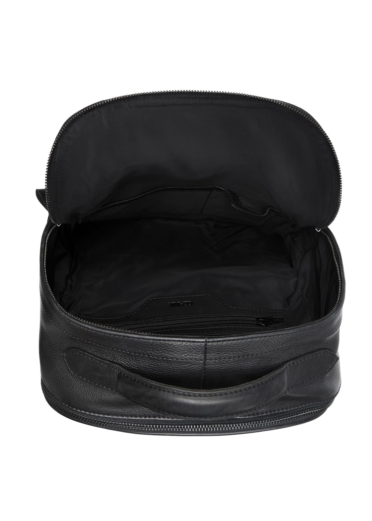 Black large men's leather backpack PLCMS-0020A-99(Z25) - top view of the product on a white background.