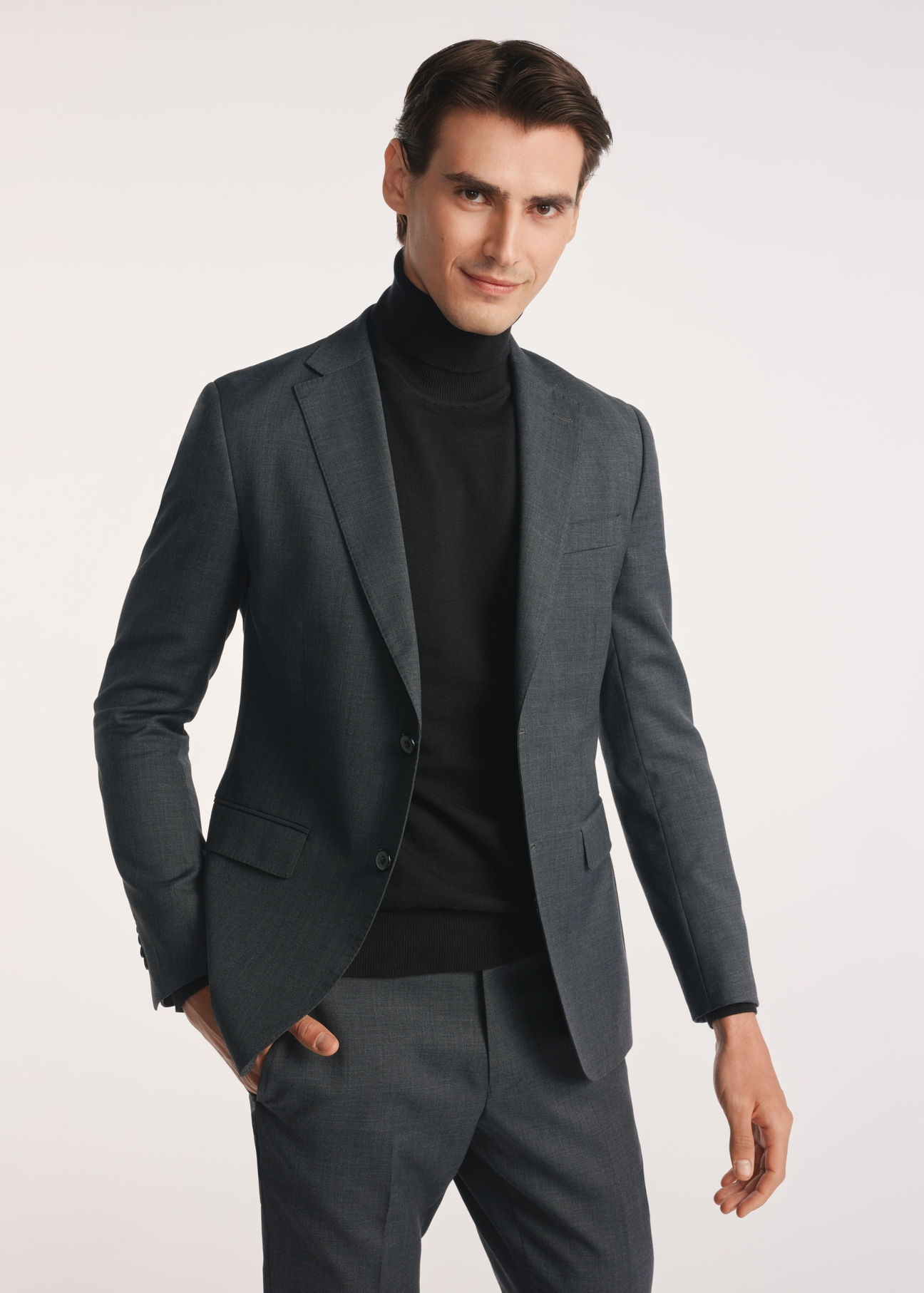 Men's jacket in graphite color MARMT-0018-95(Z25), product view from the front on the model, half of the silhouette visible.
