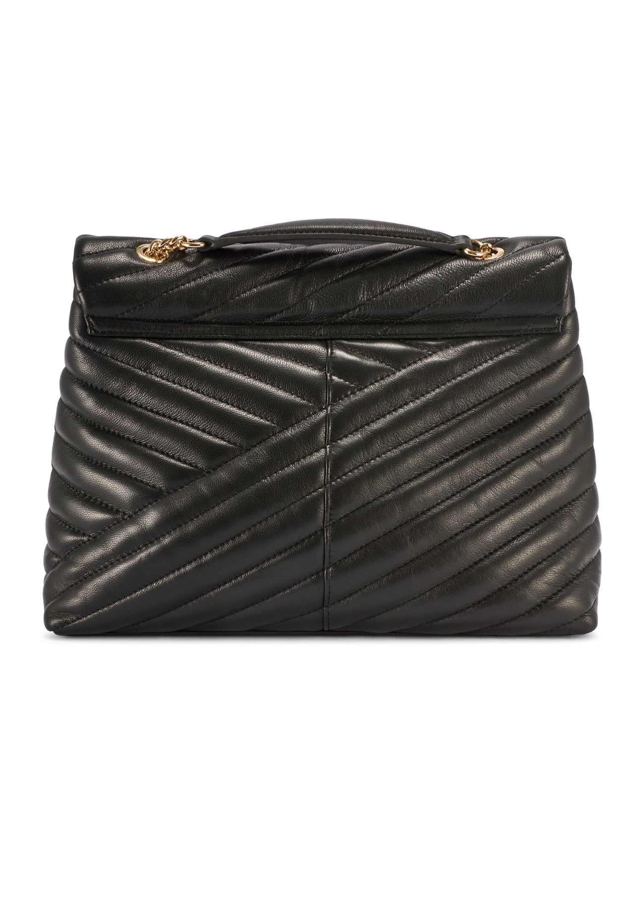 Black leather women's handbag with quilting TORES-1286-99(W26), product view from the back on a white background.