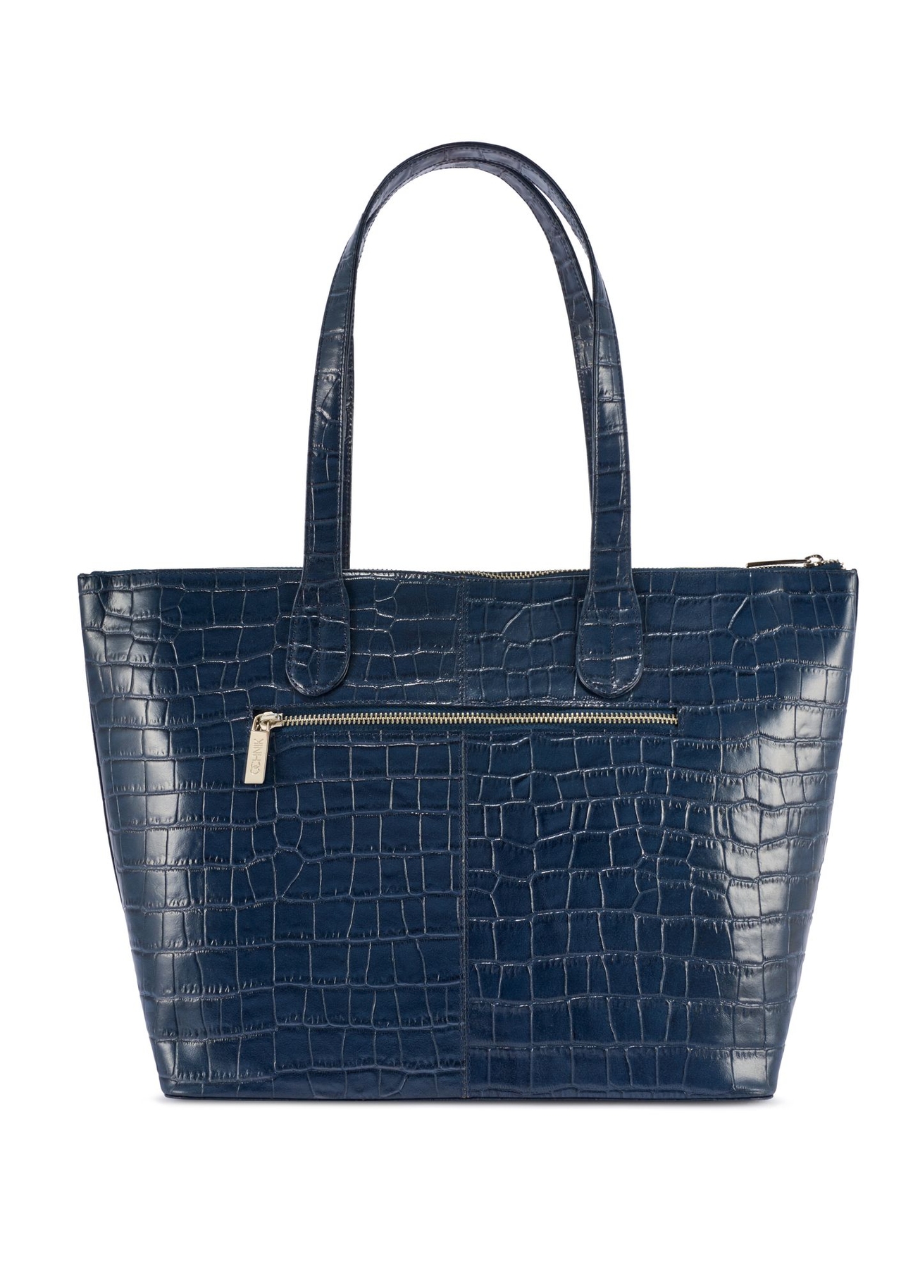 Women's navy blue leather shopper bag TORES-0939 F-7D(W26) - product view from the back, on a white background.