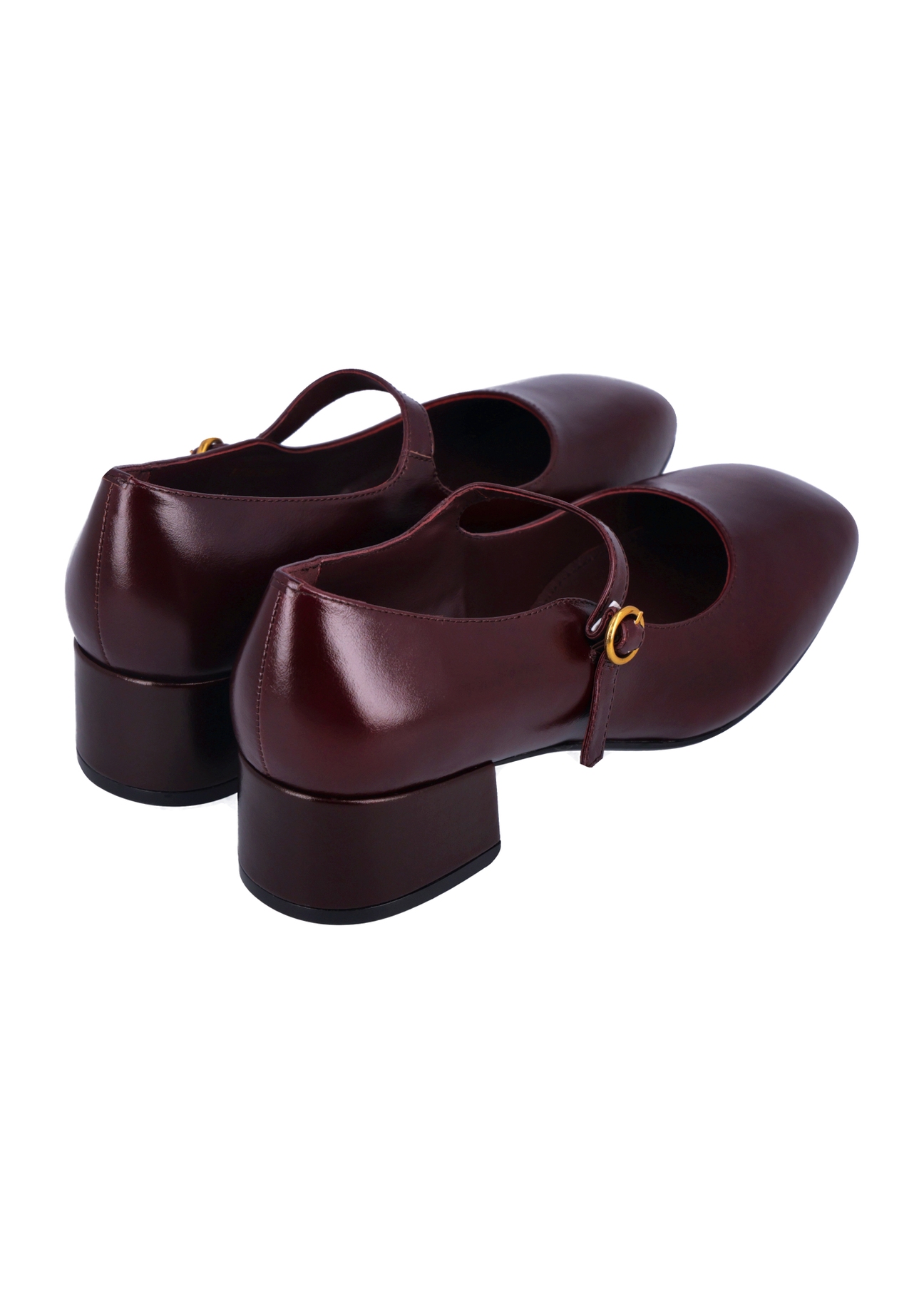Burgundy women's leather pumps BUTYD-1349-4E(Z26), product view from the back on a white background.