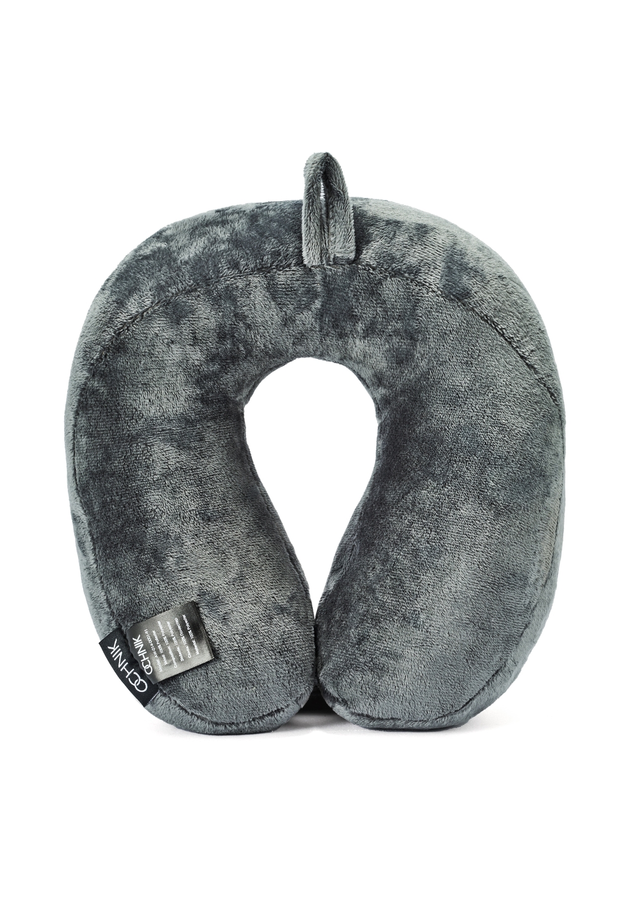 Gray travel pillow AW-014-0001-91(W25), product view from the back on white background.