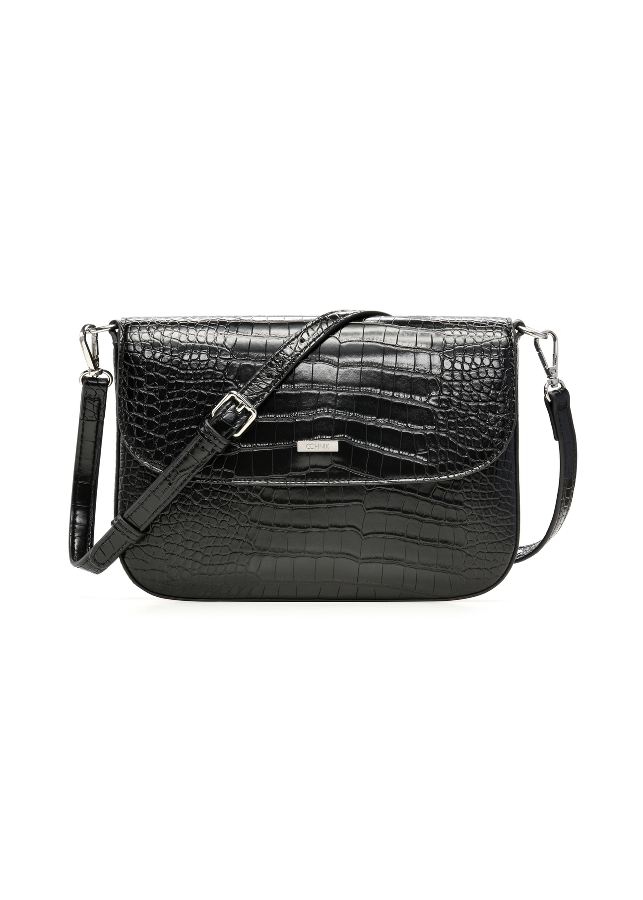 Black croco women's handbag TOREC-1262-9G(Z26), product view from the front on a white background.