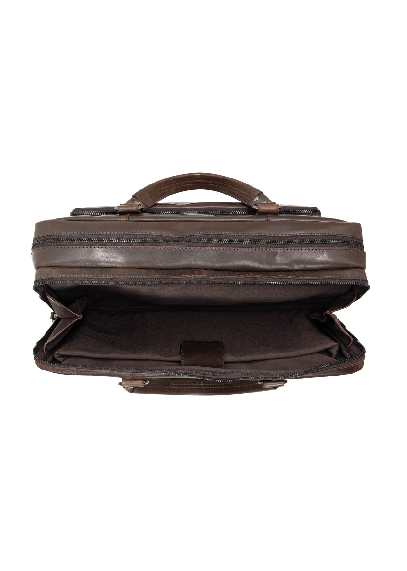 Brown leather men's bag TORMS-0542-1I(Z26), product view inside on white background.