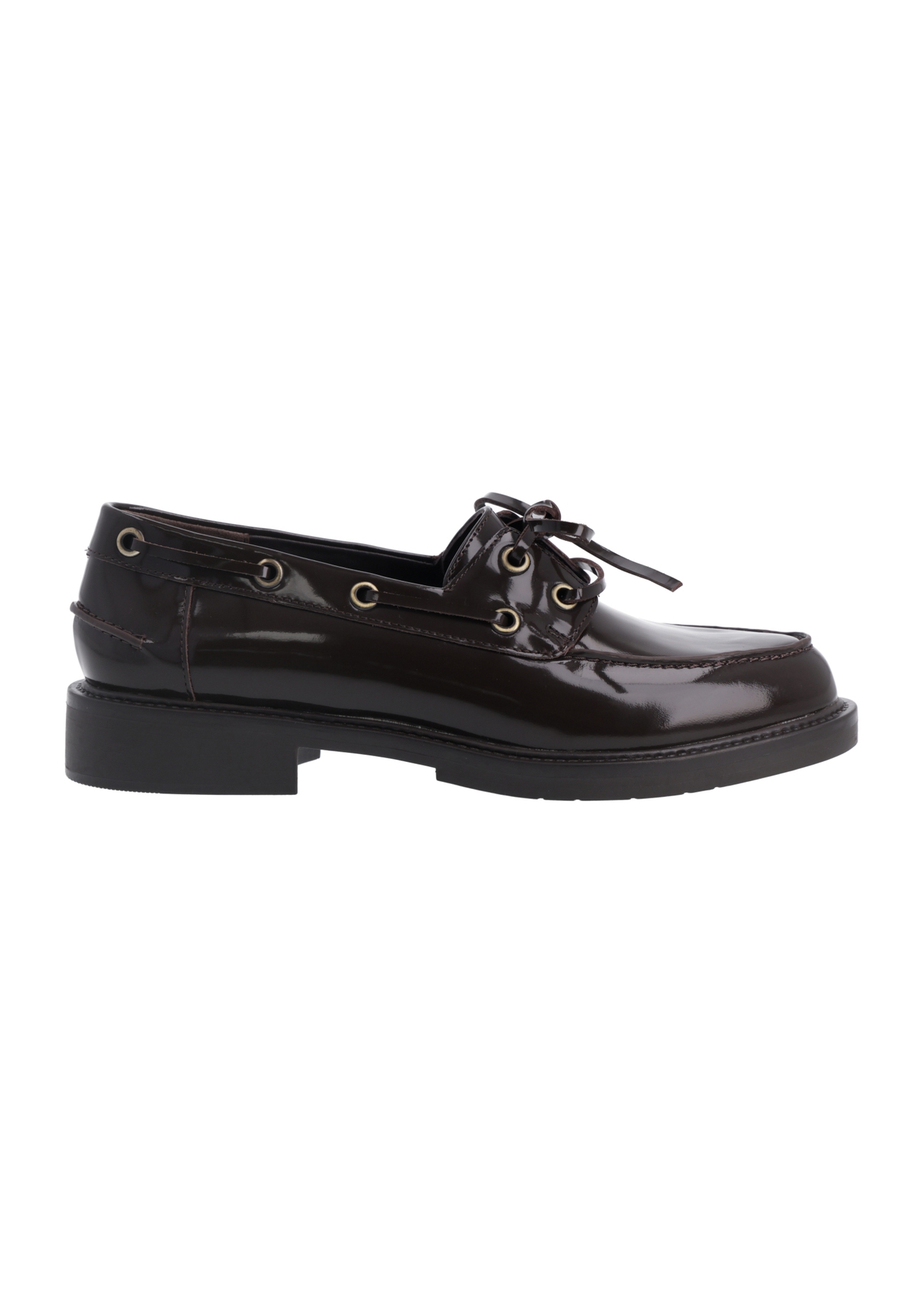 Women's dark brown leather moccasins BUTYD-1313-1I(Z26), side view of the product on a white background.