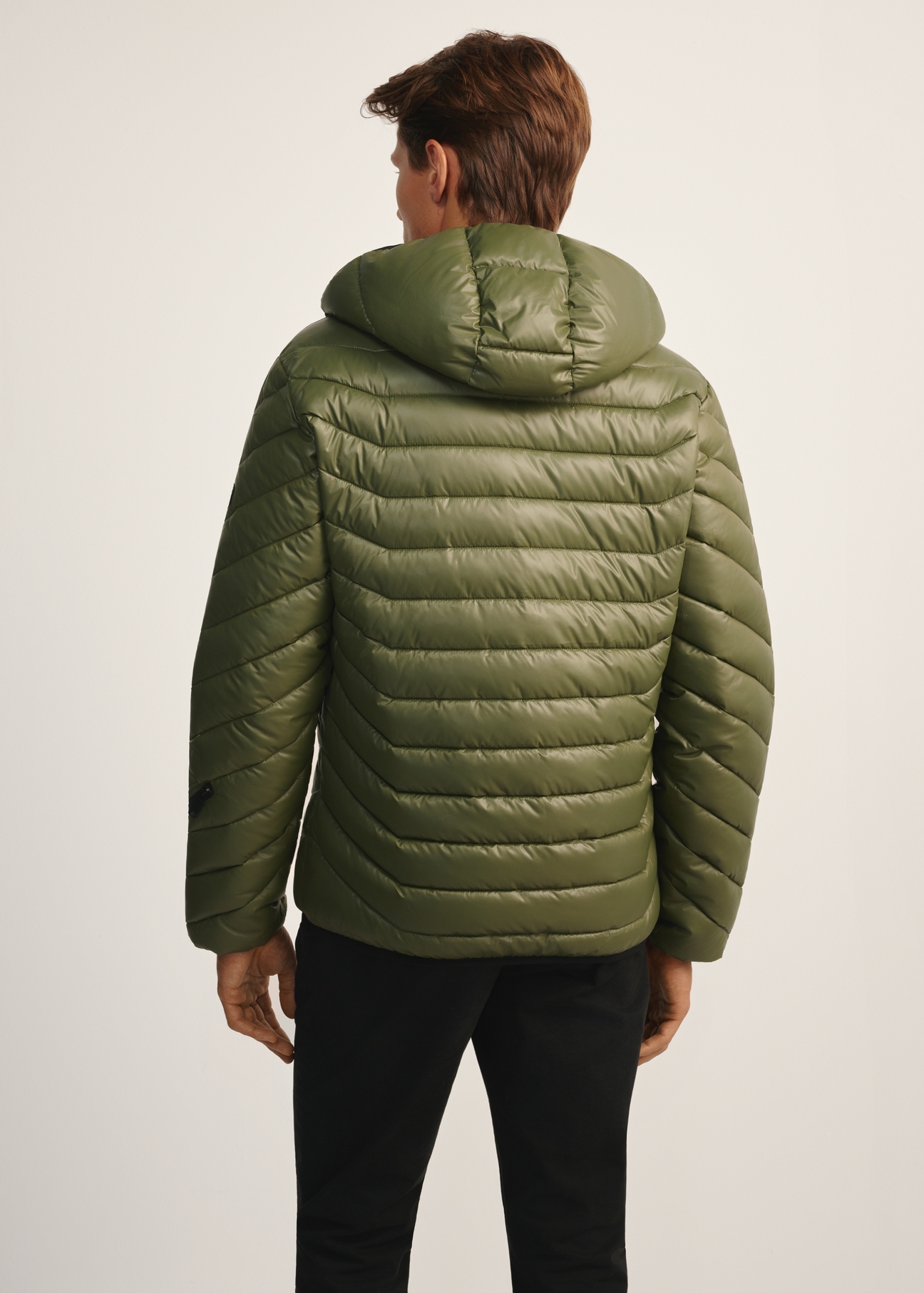 Men's olive green jacket KURMT-0380-57(Z25), back view of the product on a white background. Half of the silhouette visible.