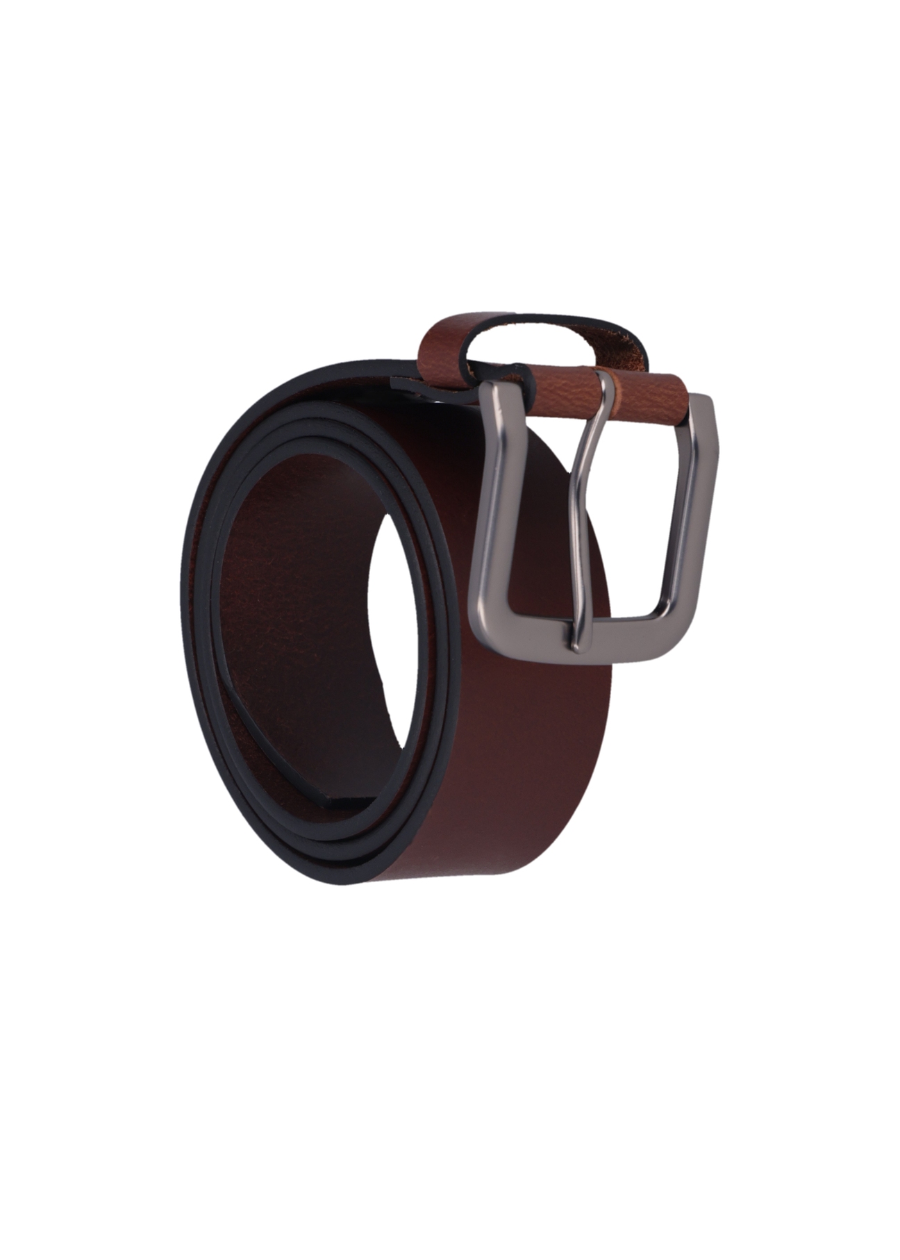 Men's brown leather belt PASMS-0271-1H(Z26), diagonal product view on white background.