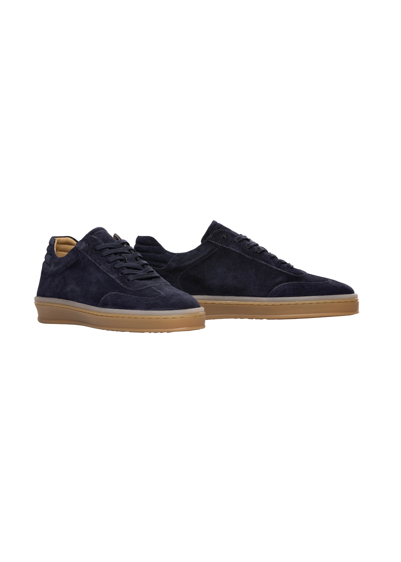 Navy blue suede sports shoes BUTYM-0543-7D(W26), diagonal product view on a white background.