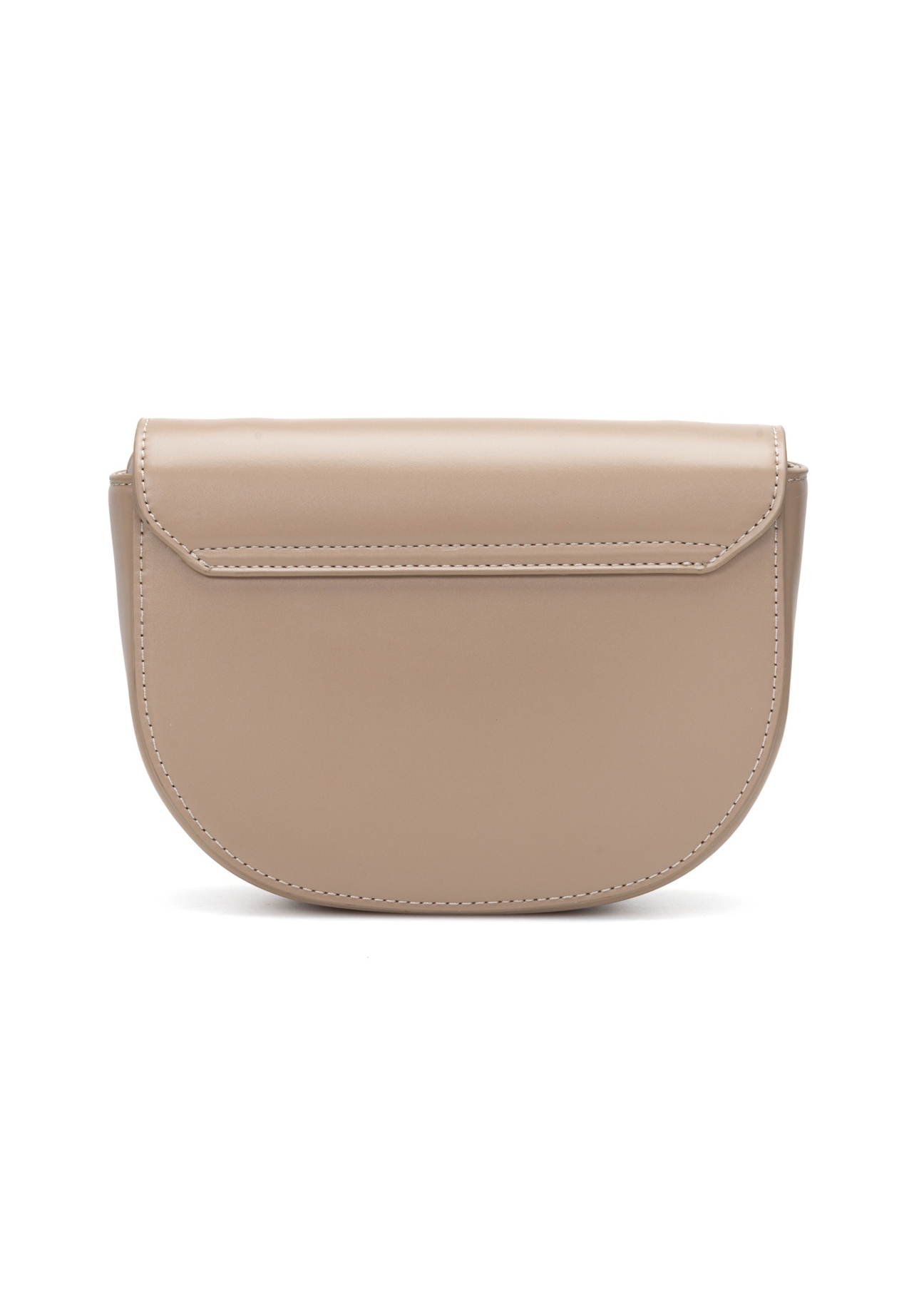 Camel semi-circular women's messenger bag TOREC-1127-1D(W26), back view of the product on a white background.