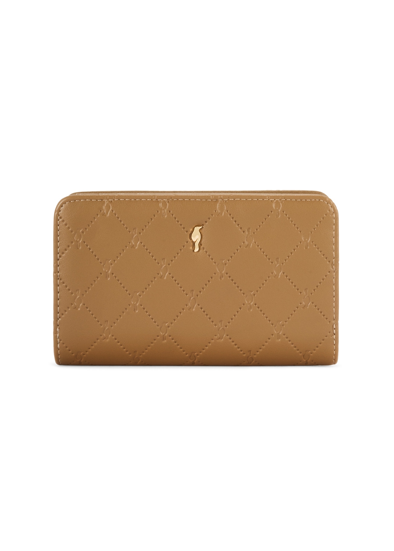 Beige women's wallet with monogram POREC-0348A-81(Z25), front product view on white background.