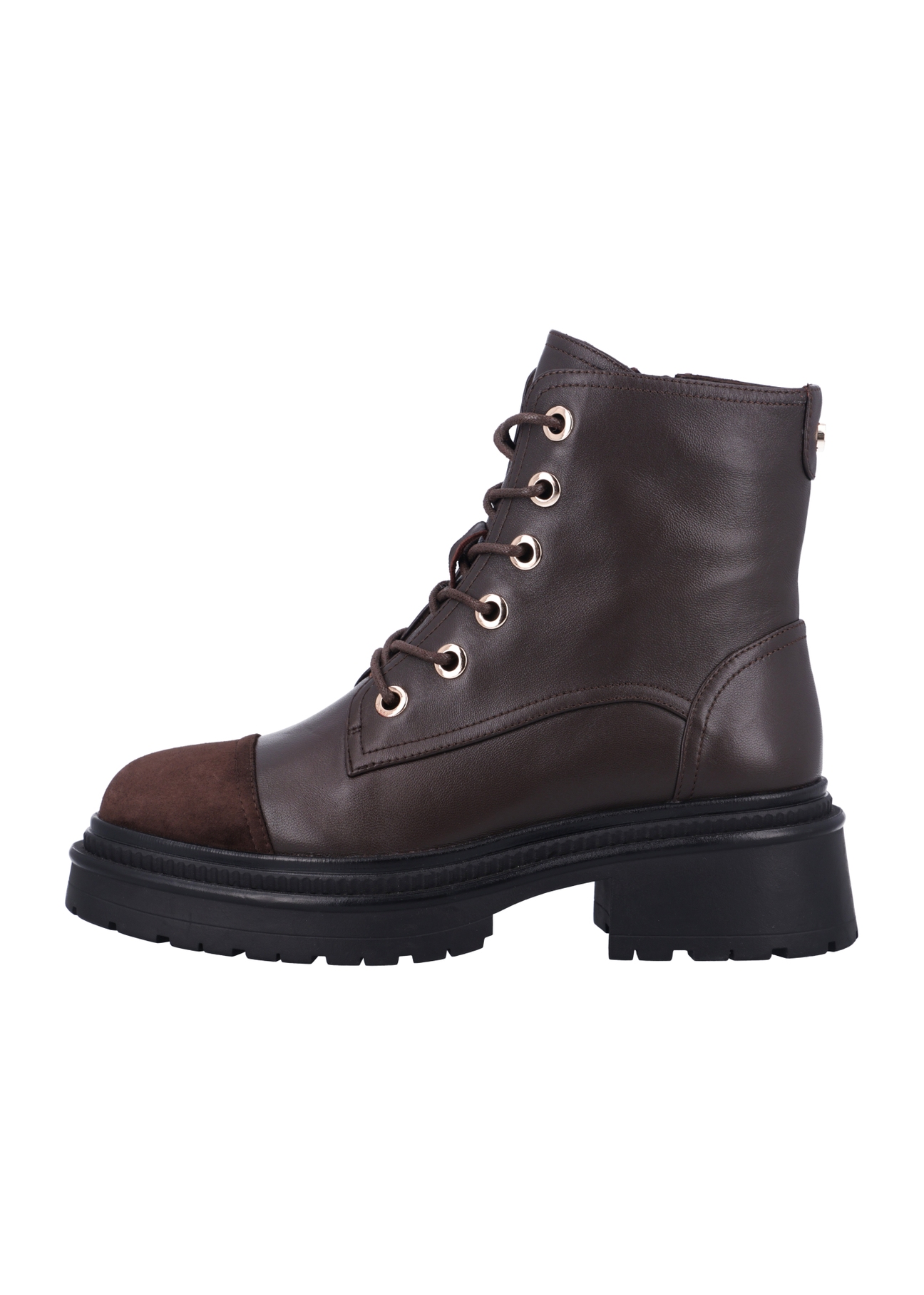 Dark brown women's ankle boots BUTYD-1343-1I(Z26), side view of the product on a white background.