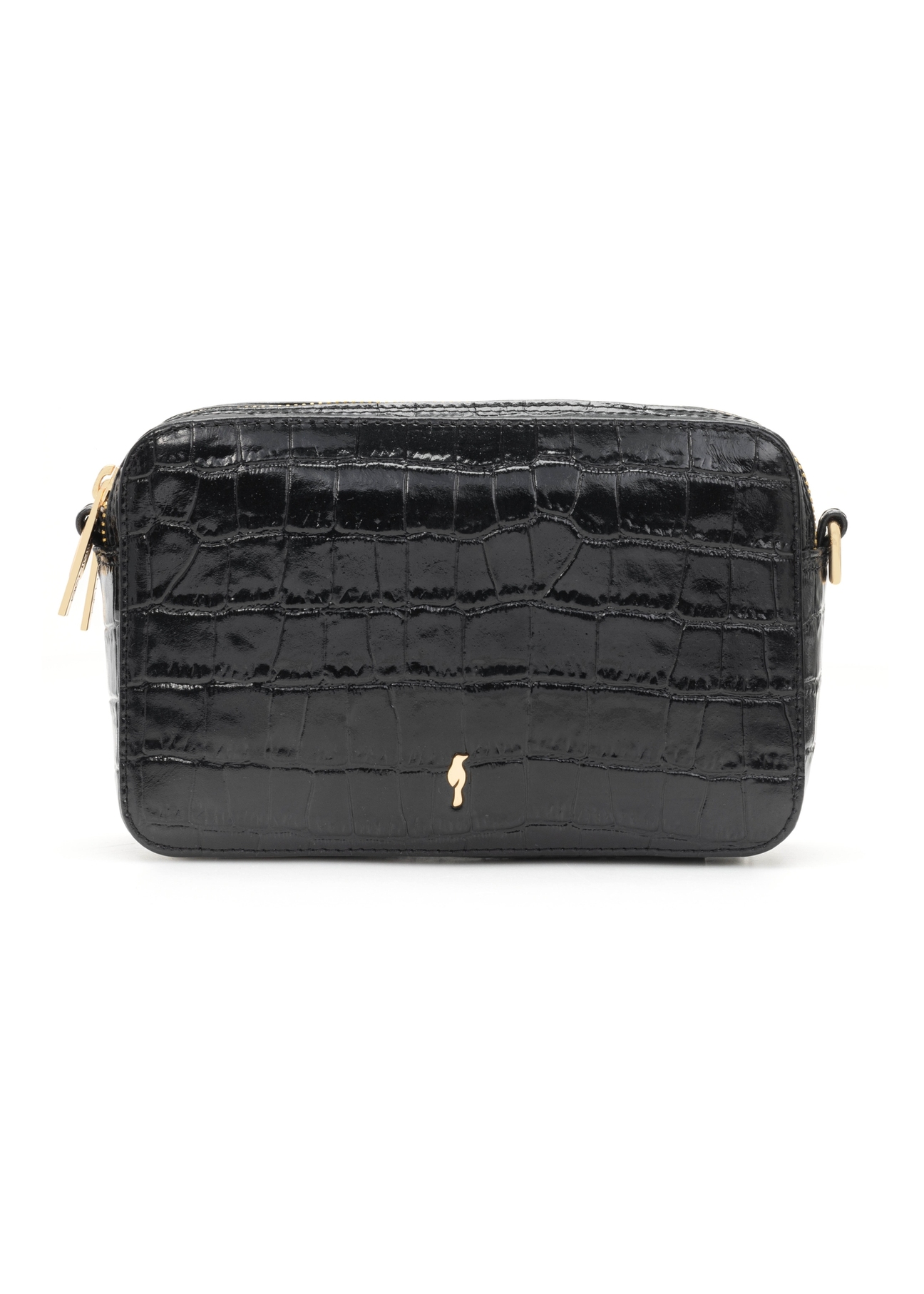 Small black leather croco handbag TORES-1231-9G(W26) - front product view, on white background.