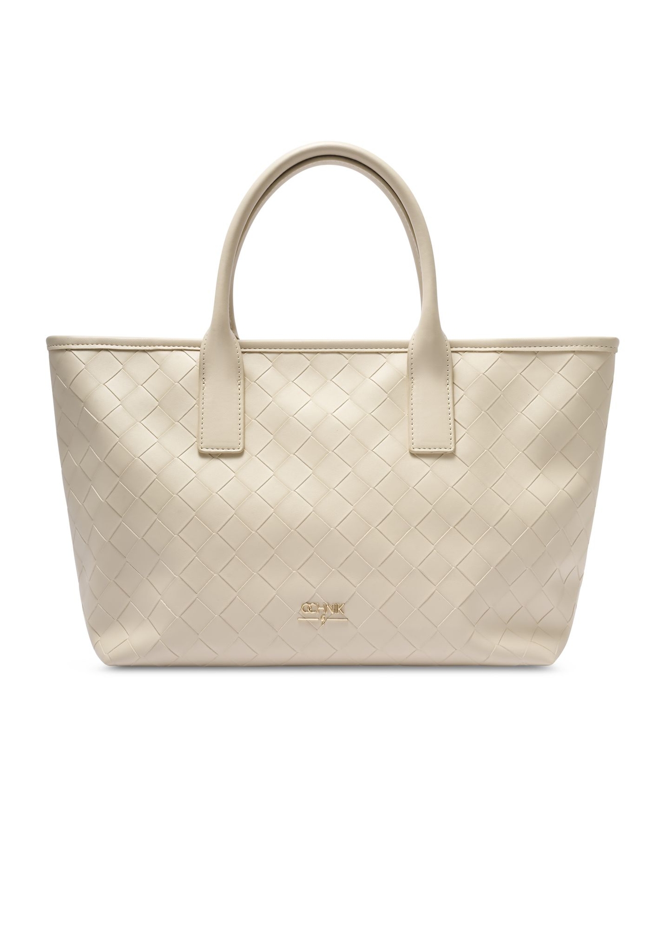 Cream women's handbag with braid TOREC-1212-0B(W26) - front product view, on white background.