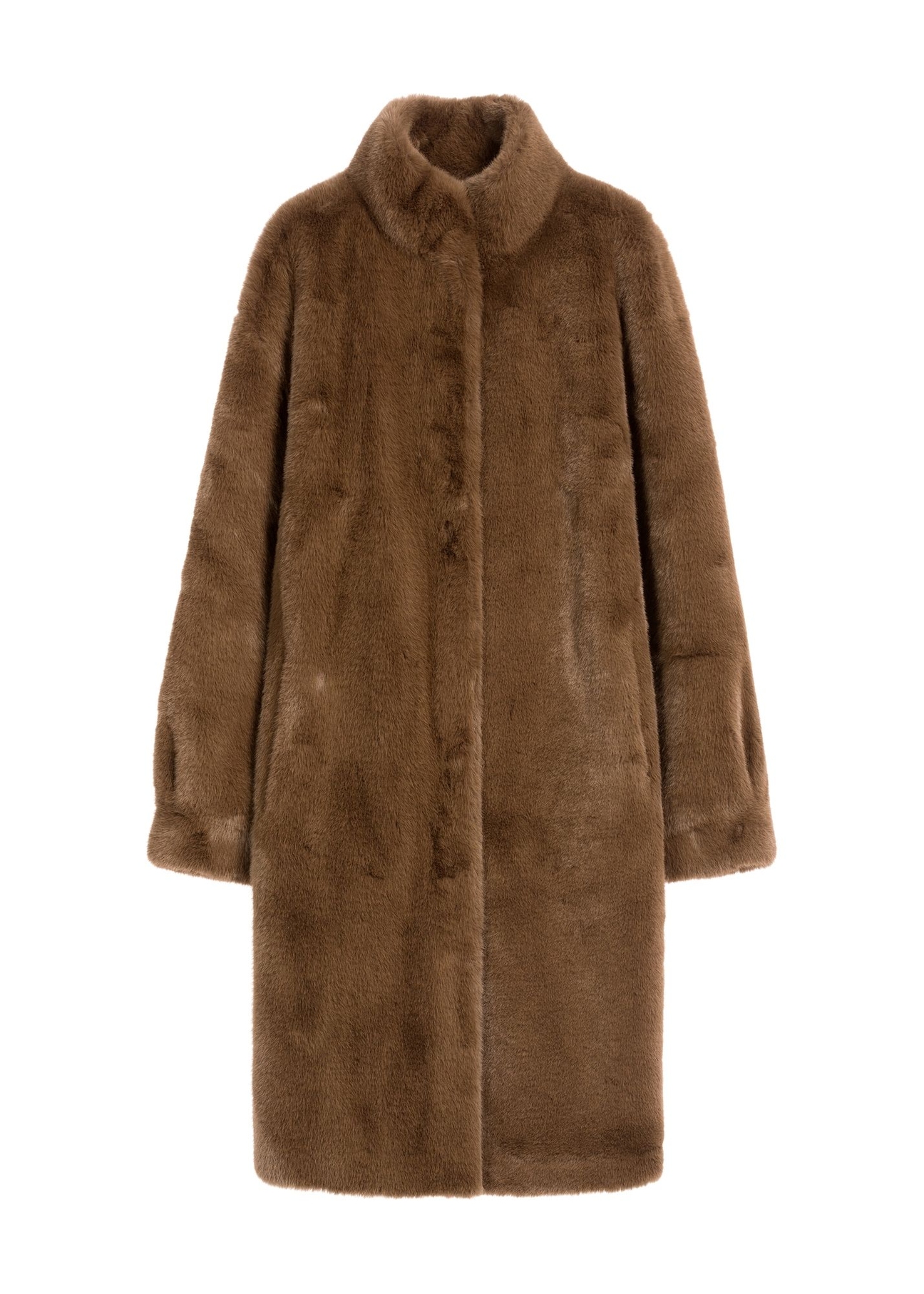 Brown elegant women's fur coat FUTDP-0050-89(Z25), product view from the front on a white background.