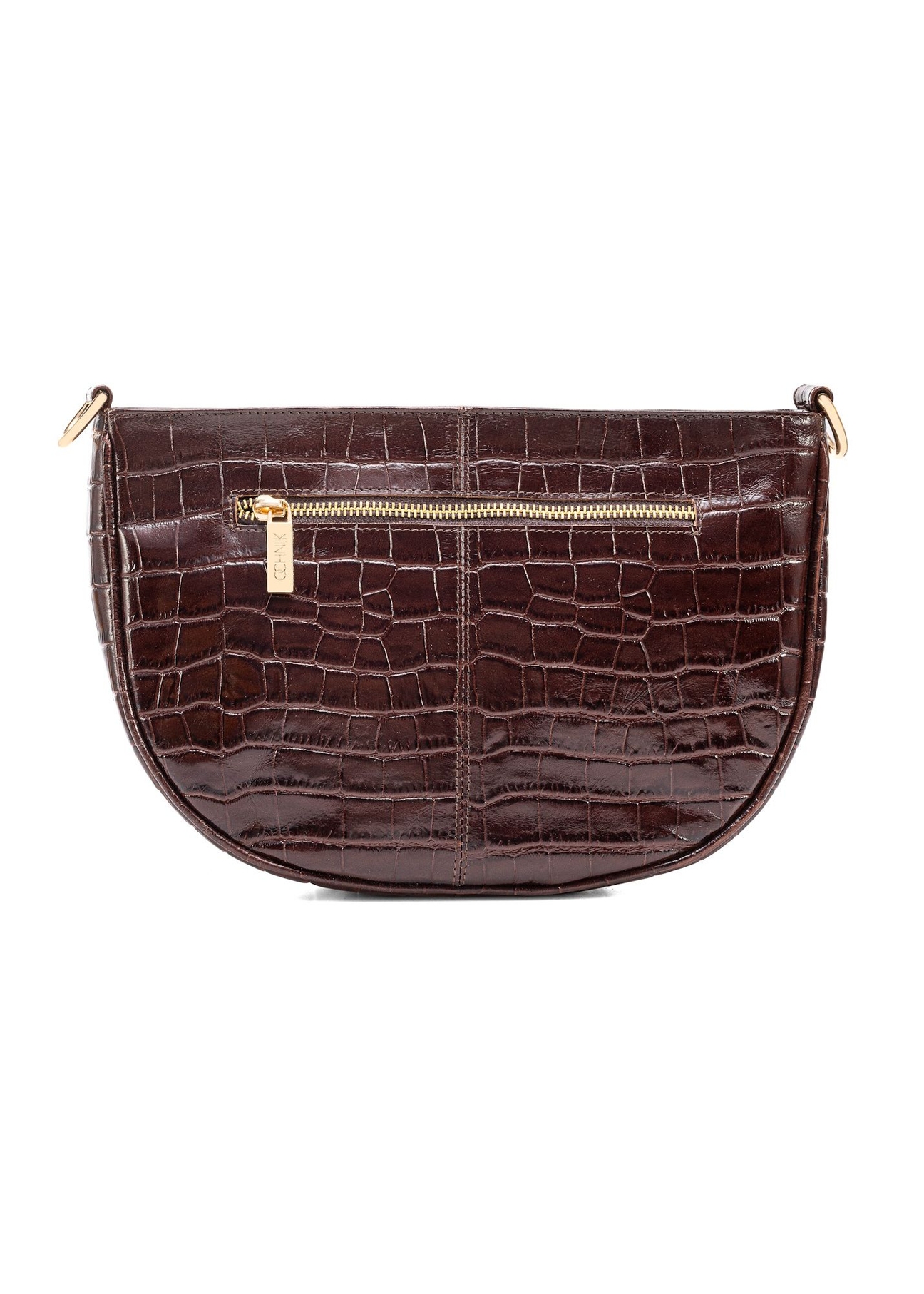 Brown leather medium women's croco handbag TORES-1022E-89(Z25), product view from the back on a white background.