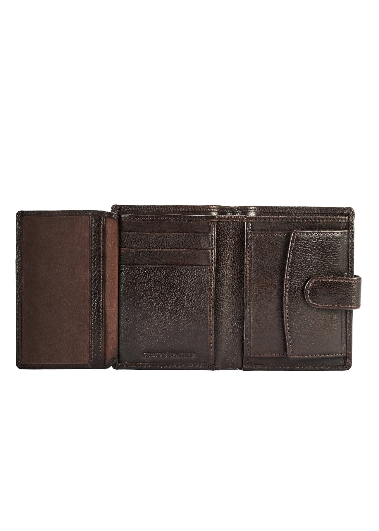 Brown leather small men's wallet PORMS-0653-89(W25) - product view from above on white background.