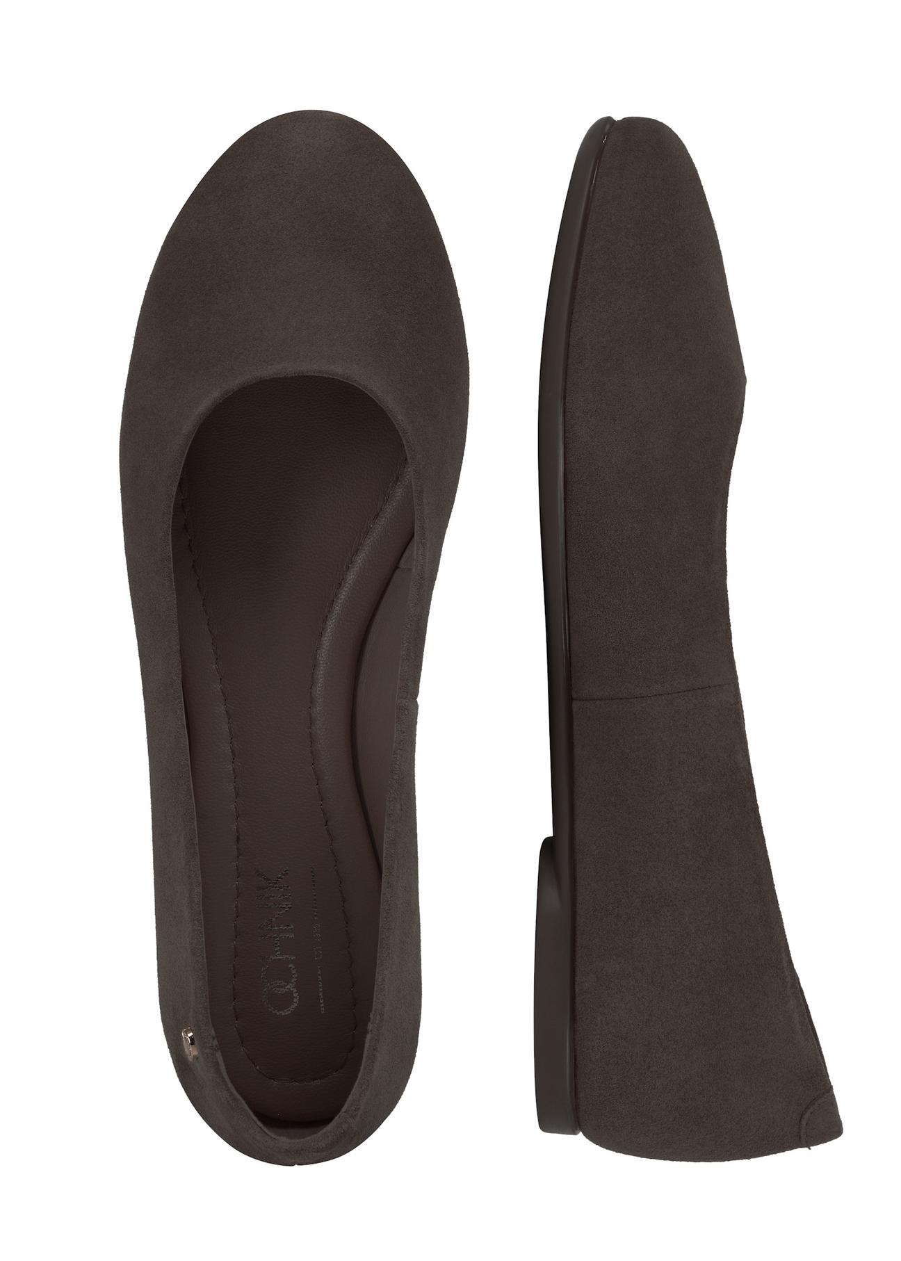 Women's suede ballet flats in brown color BUTYD-1247-1I(W26), product view from above on a white background.
