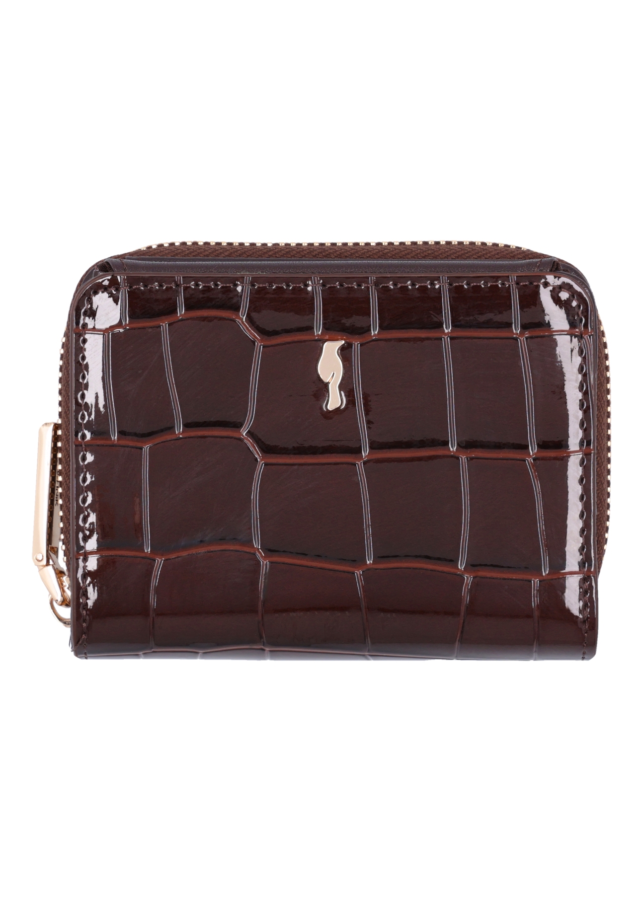 Small brown women's croco wallet POREC-0352A-1I(Z26), front product view on white background.